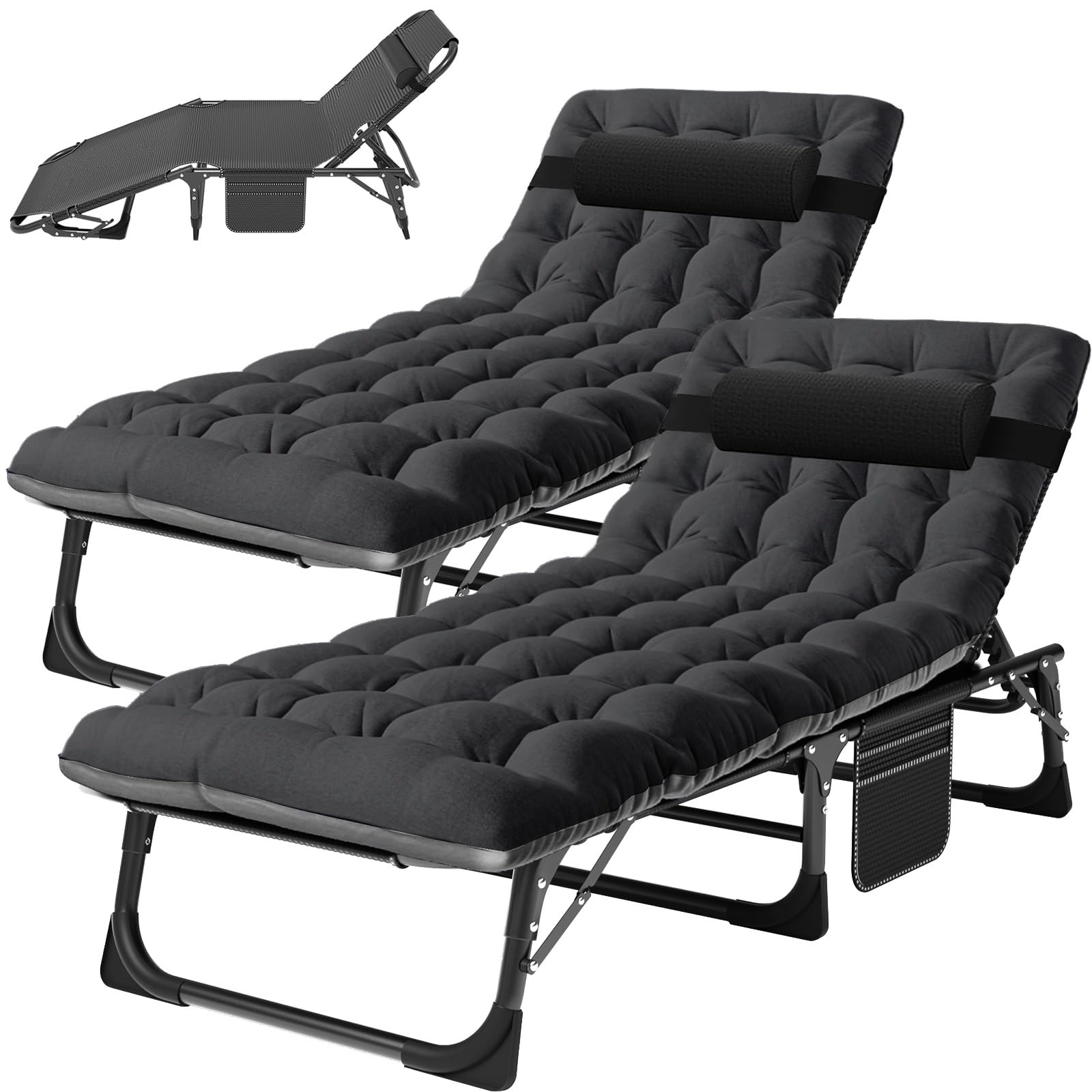 Slsy Folding Lounge Chairs Outdoor, Adjustable Sleeping Cot Chair, Portable Folding Bed Cot Chaise Lounge Chairs for Outside Beach Lawn Camping Pool Sun Tanning