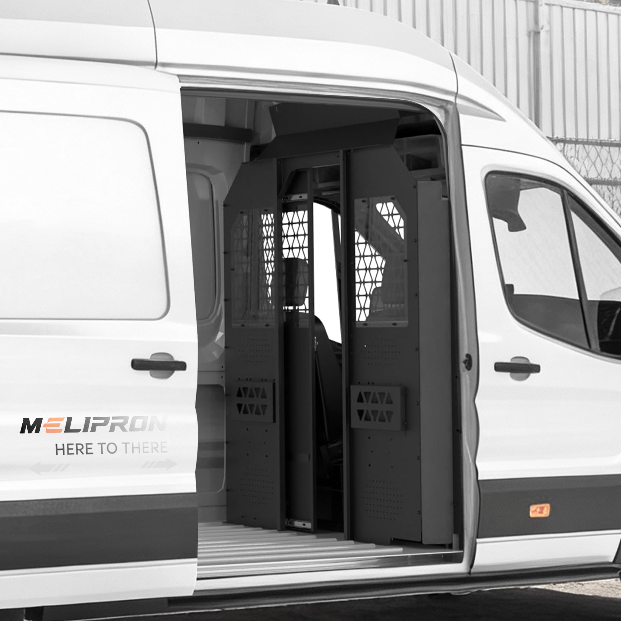 melipron van partition fits for ford transit high roof 150/250/350, cargo van bulkhead with sliding door & acrylic window boards, ideal sound barrier & safety barrier for contractors(box damaged and open)