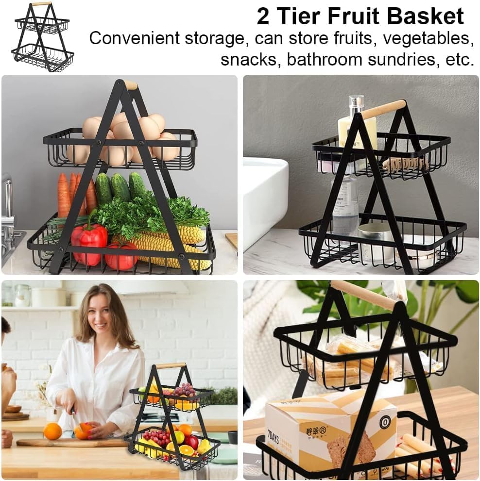 Image of Nieifi KIMEE 2 Tier Multi Purpose Storage Basket for Kitchen Counter and Cabinet Organizer Rack Durable Metal Wire Stand for Fruits Vegetables Snacks Bottles Bathroom and Home Storage Use