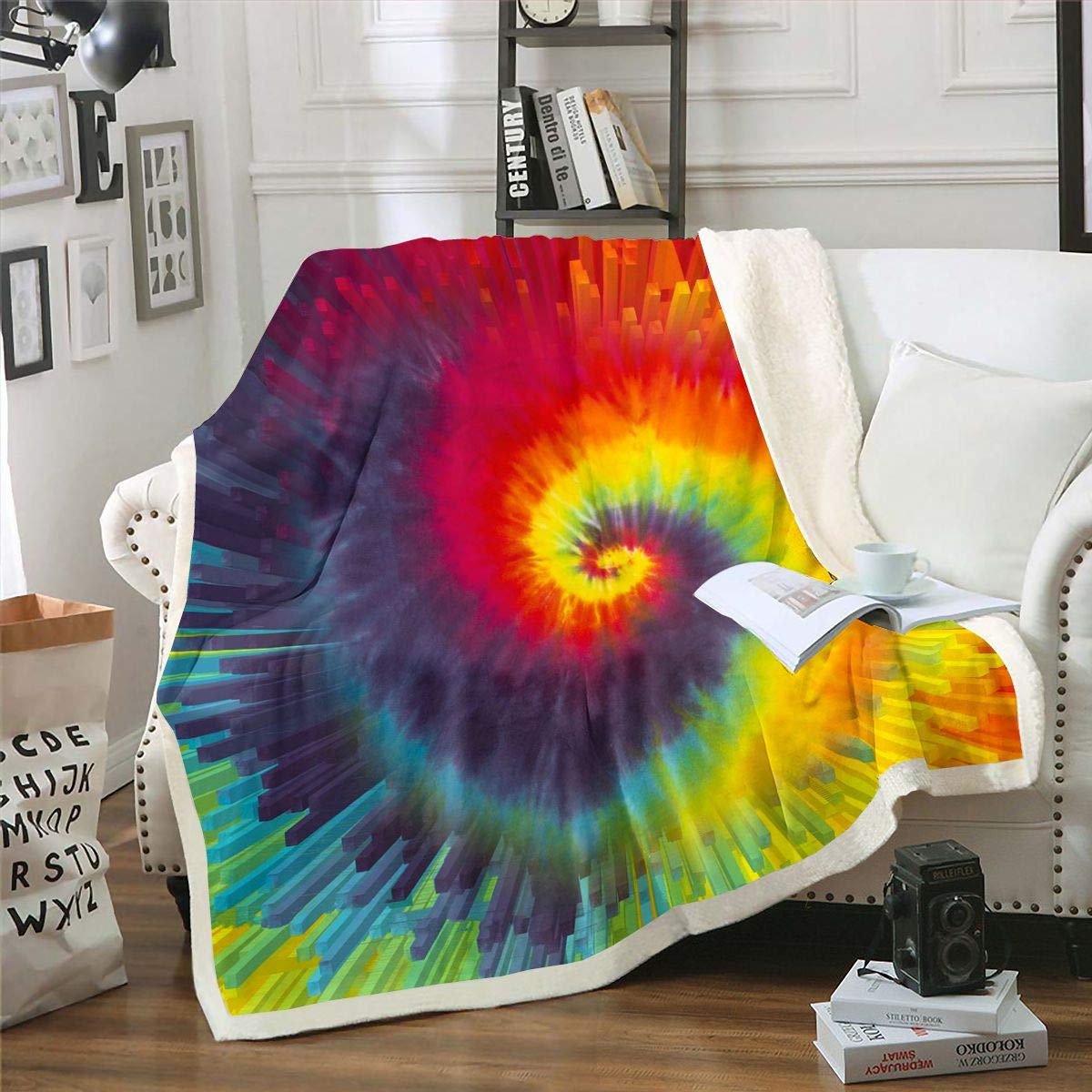 Tie Dye Fleece Throw Blanket Boho Psychedelic Sherpa Blanket for Kids Boys Girls Colorful Tie Dye Plush Blanket Bohemian Gypsy Decor Luxury Fuzzy Blanket for Sofa Bed,Single 50x60 Inch — image 1