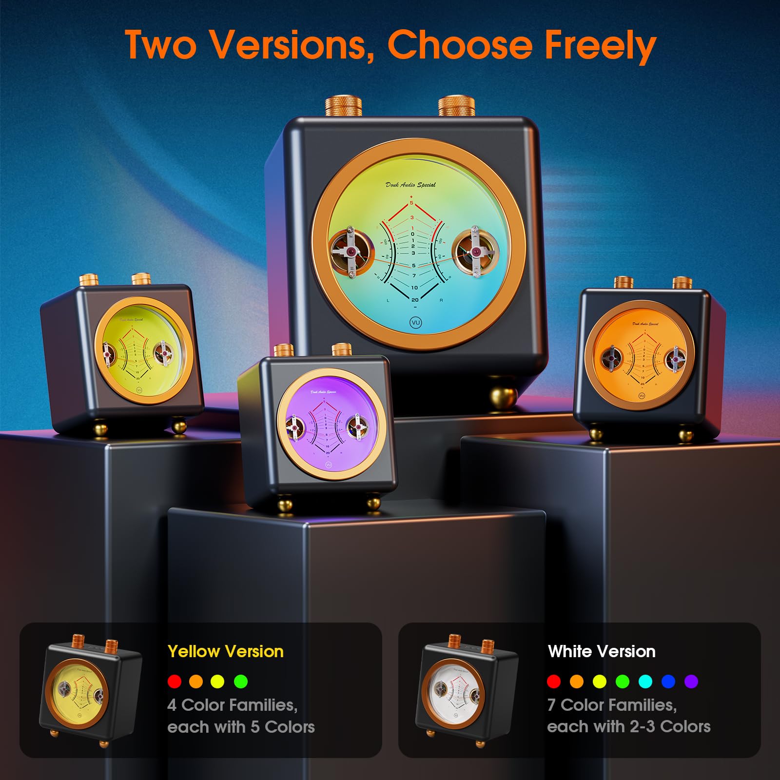 DoukAudio VU360 Retro Analog VU-Meter: mit Großem Display und Zwei Zeigern, Zwei Eingängen (Mikrofon/Line), Musikspektrumanalysator mit 7 Farbmodi, Musikliebhaber & Gamer (Yellow)