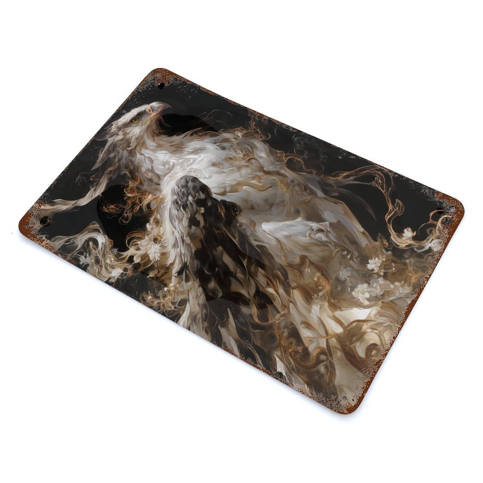 Rust Effect Ethereal Eagle Vintage Metal Tin Sign 11.8"x7.9", Decorative Metal Wall Art for Office, Studio And Wall Decor