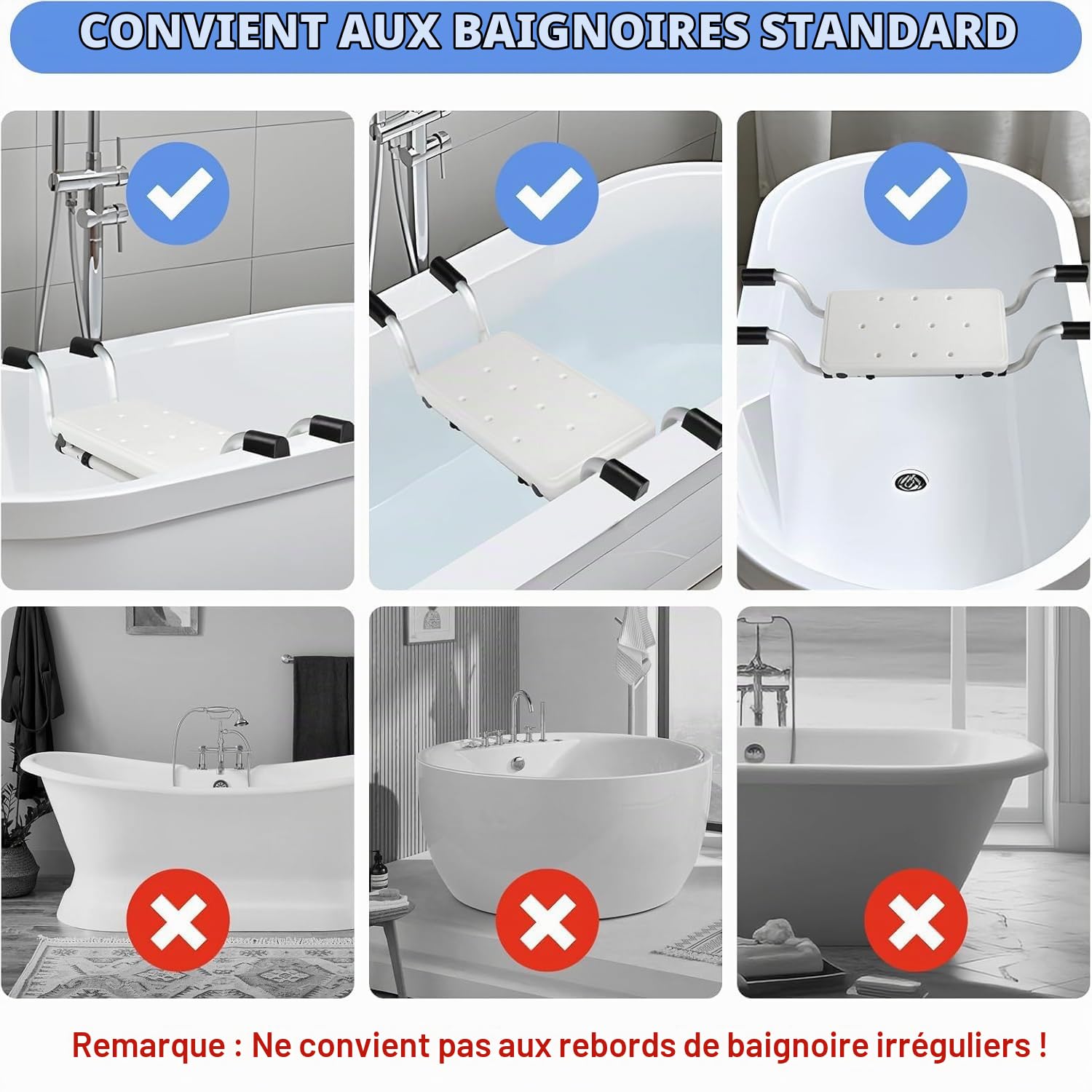 NEWFUN Siege Baignoire,Siège de Bain Suspendu Léger Blanc,Siège en Aluminium,Tabouret de Bain Adapté pour Différentes Tailles de Baignoires et Charge jusqu'à 136 kg,dim. 76-86 cm
