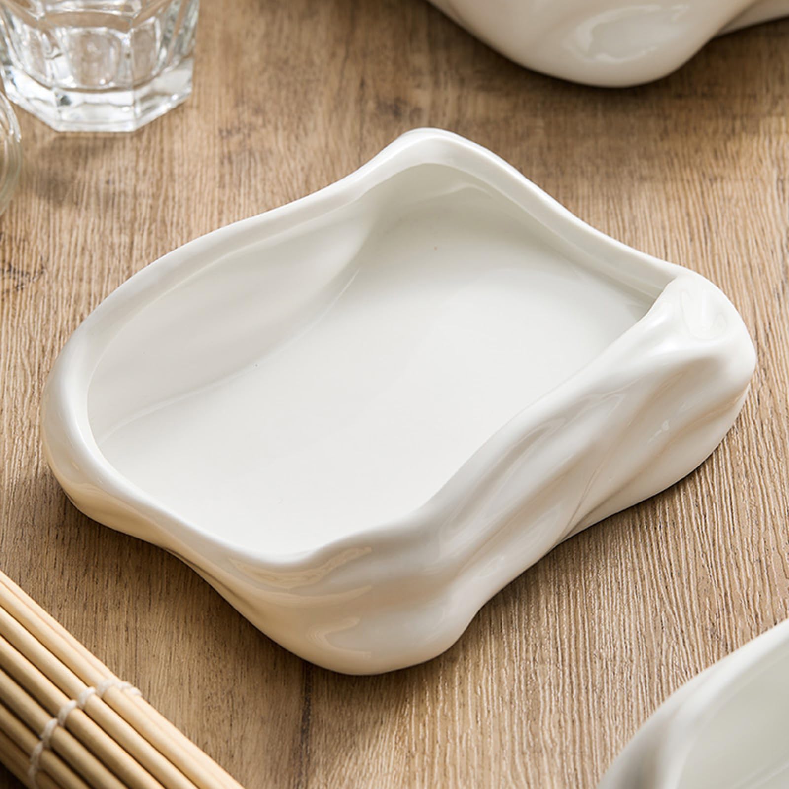 Plato De Ensalada De Cerámica con Forma, Plato De Borde Alto, Vajilla De Forma Moderna, Plato para Servir Mariscos, Aperitivos, Postres, Resistente A Los Arañazos(Size:23 * 20 * 6.5CM)