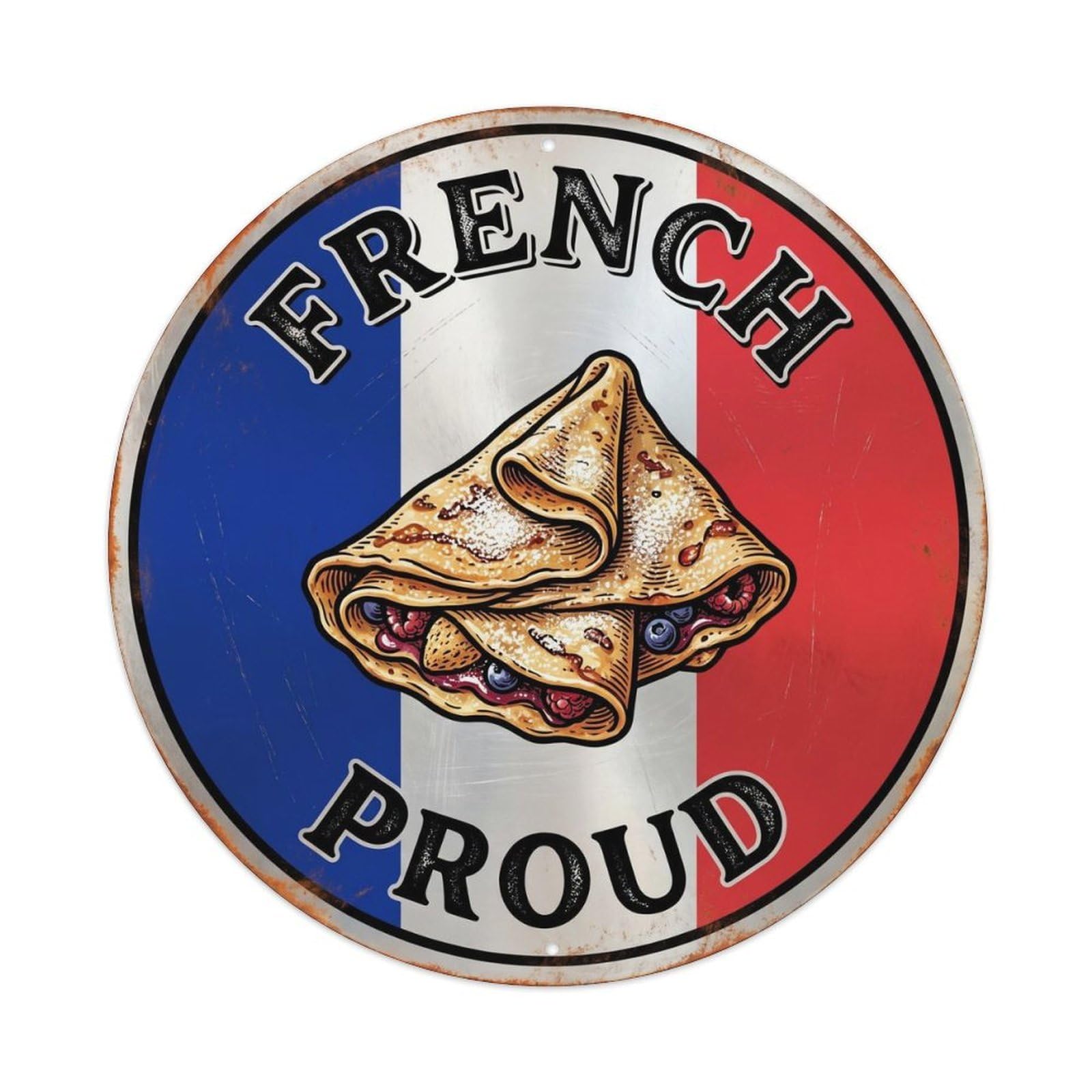 Olhnbad Style French Proud Crepe Cuisine Heritage Emblem Metal Tin Sign
