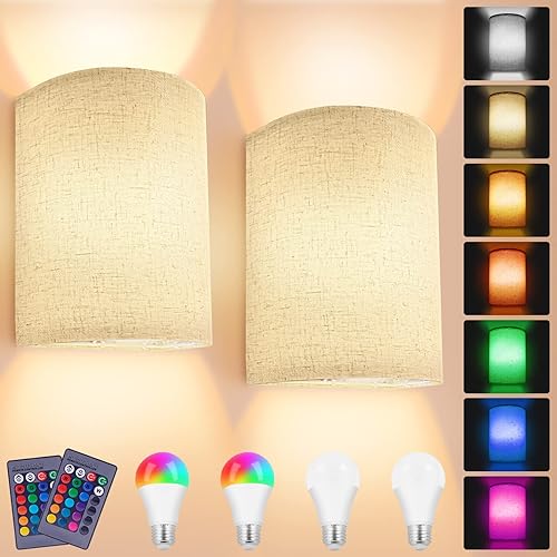 Juego de 2 apliques de pared, 4 bombillas enchufables con control remoto, lámpara de pared con interruptor de encendidoapagado de cable de enchufe,