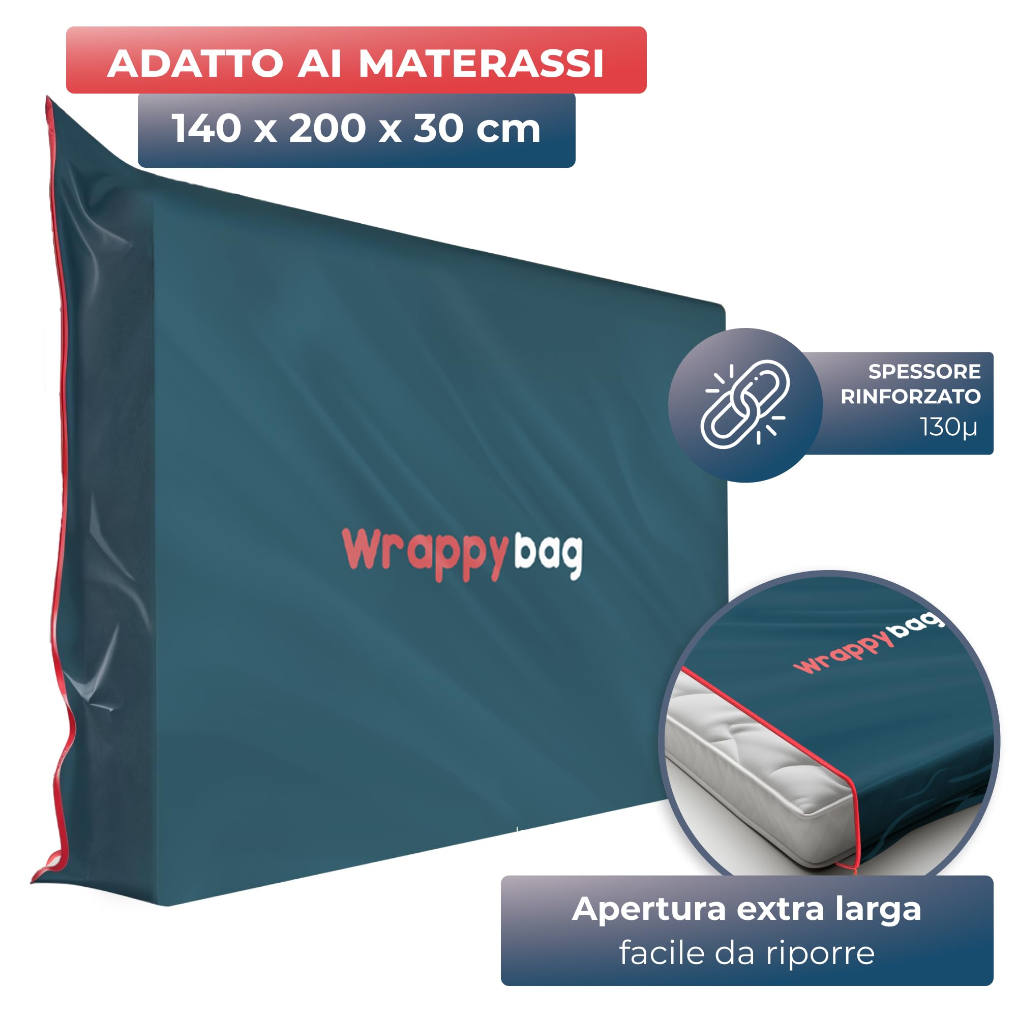WRAPPYBAG Custodia Per Materasso In Plastica - Impermeabile E Antistrappo, 2 Pezzi, 90x200cm, Per Traslochi E Conservazione - 2