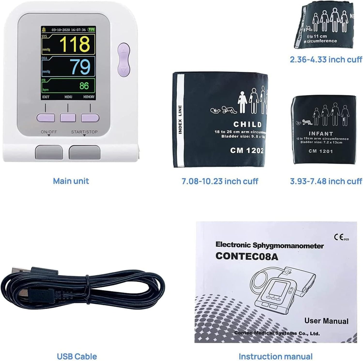 Máquina BP para Uso Animal, Digital Veterinario Medidor Tension Arteria, Medidor Tension Arterial con 3 Puños,100 Juegos De Memoria Almacenada para Perros Gatos Mascot,Tensiometro De Brazo