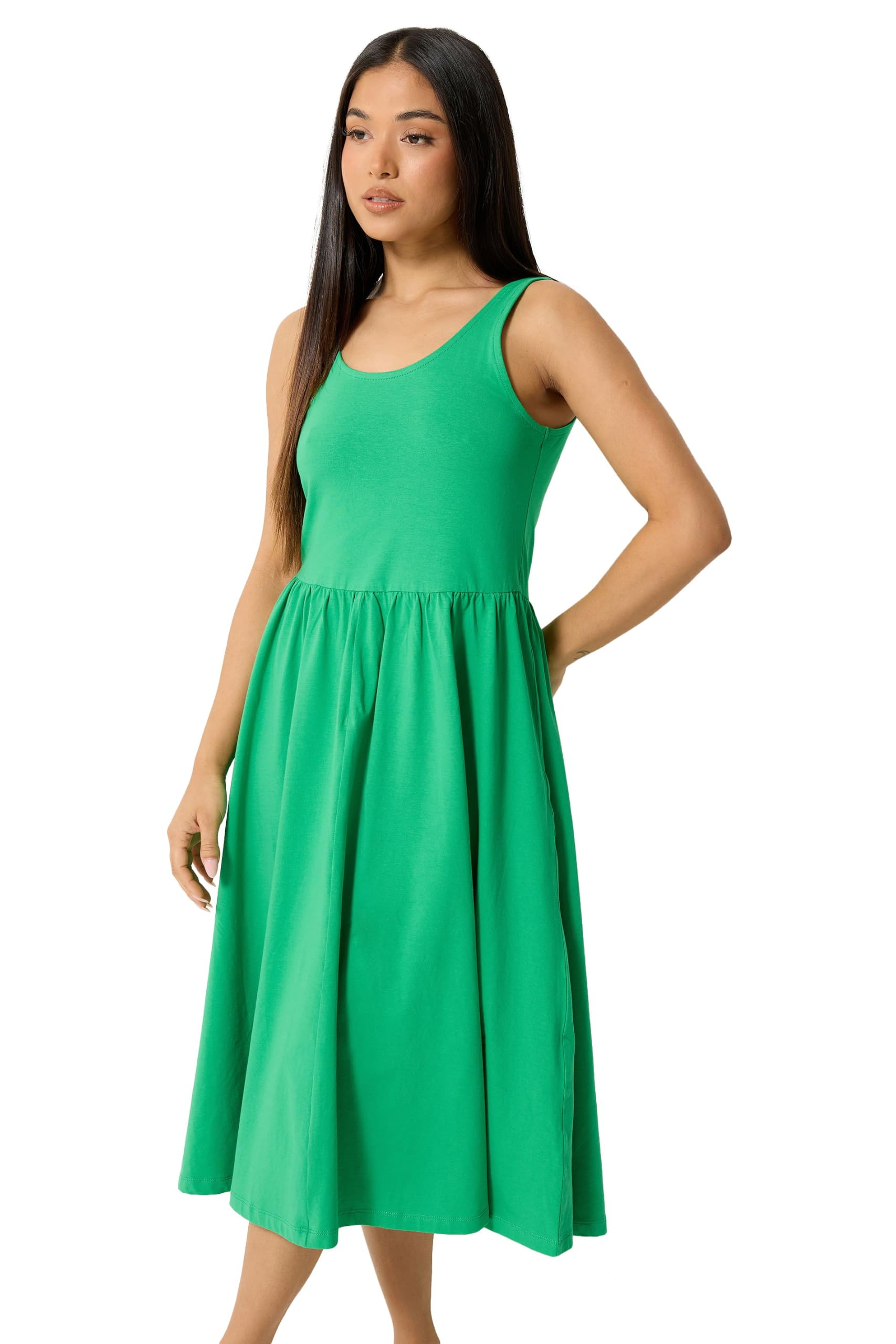 M&Co Petite Sleeveless Cotton Midi Dress - Women's Green