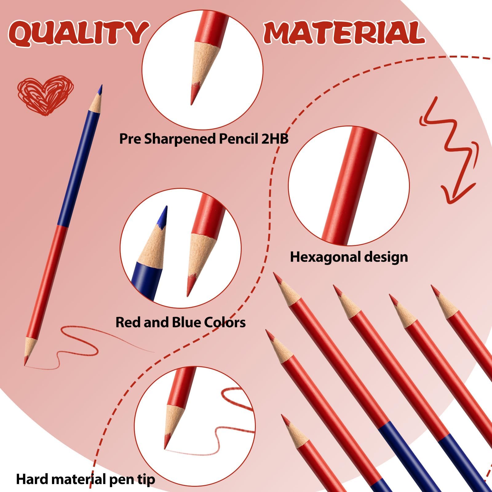Lot de 50 crayons à chèques rouges et bleus effaçables avec taille-crayons pré-taillés #2 HB pour vérification, évaluation, tests et fournitures de bureau/scolaire