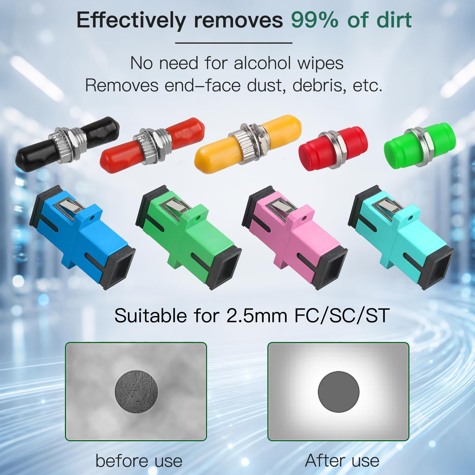 2,5 mm Glasfaser-Stecker-Reinigungsstift für SC/ST/FC, 800+ Reinigungen, 20 Stück