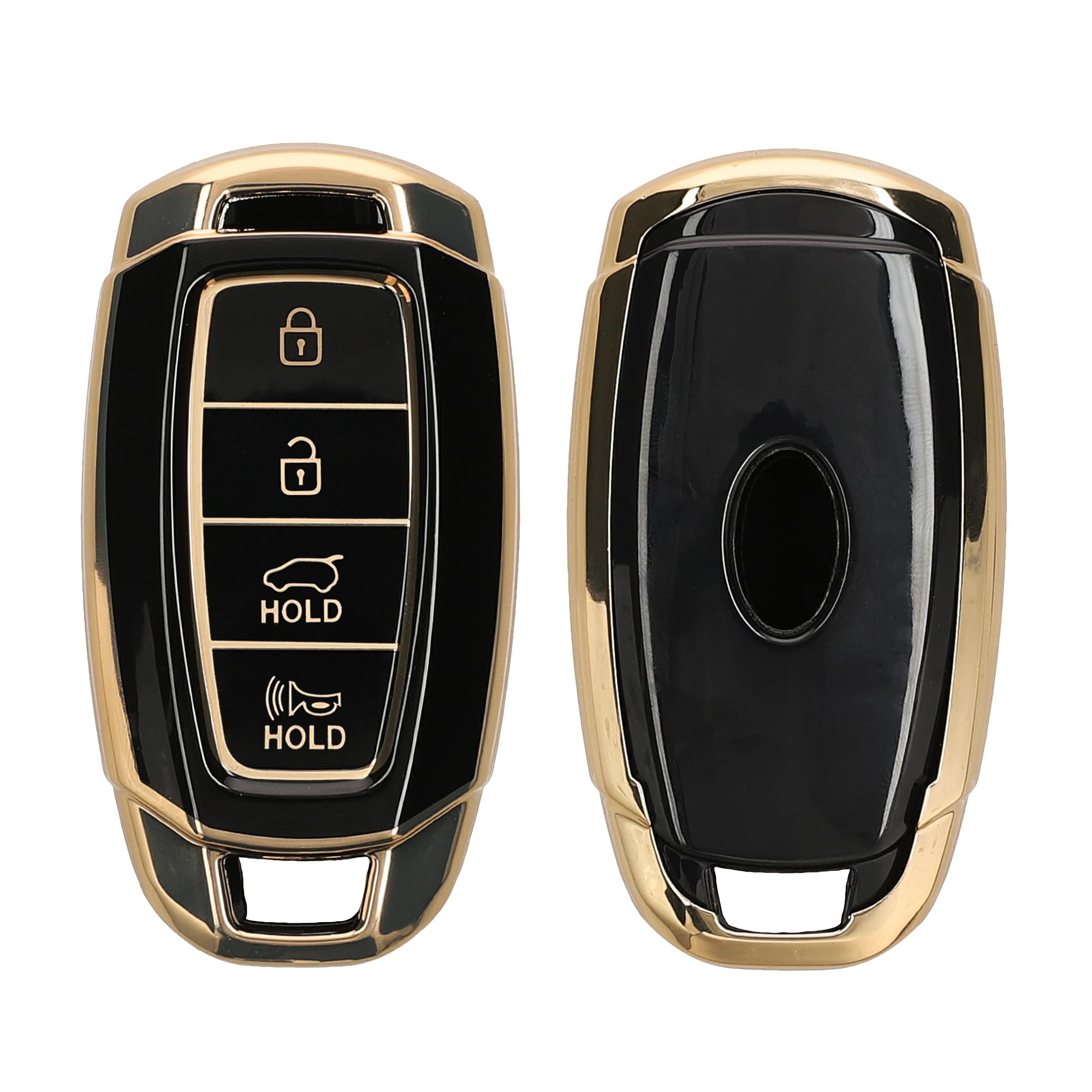 kwmobile Key Cover Compatible with Hyundai 4-Button Elantra GT Accent Kona Veloster - Car Key Fob Case Protector - Black/Gold