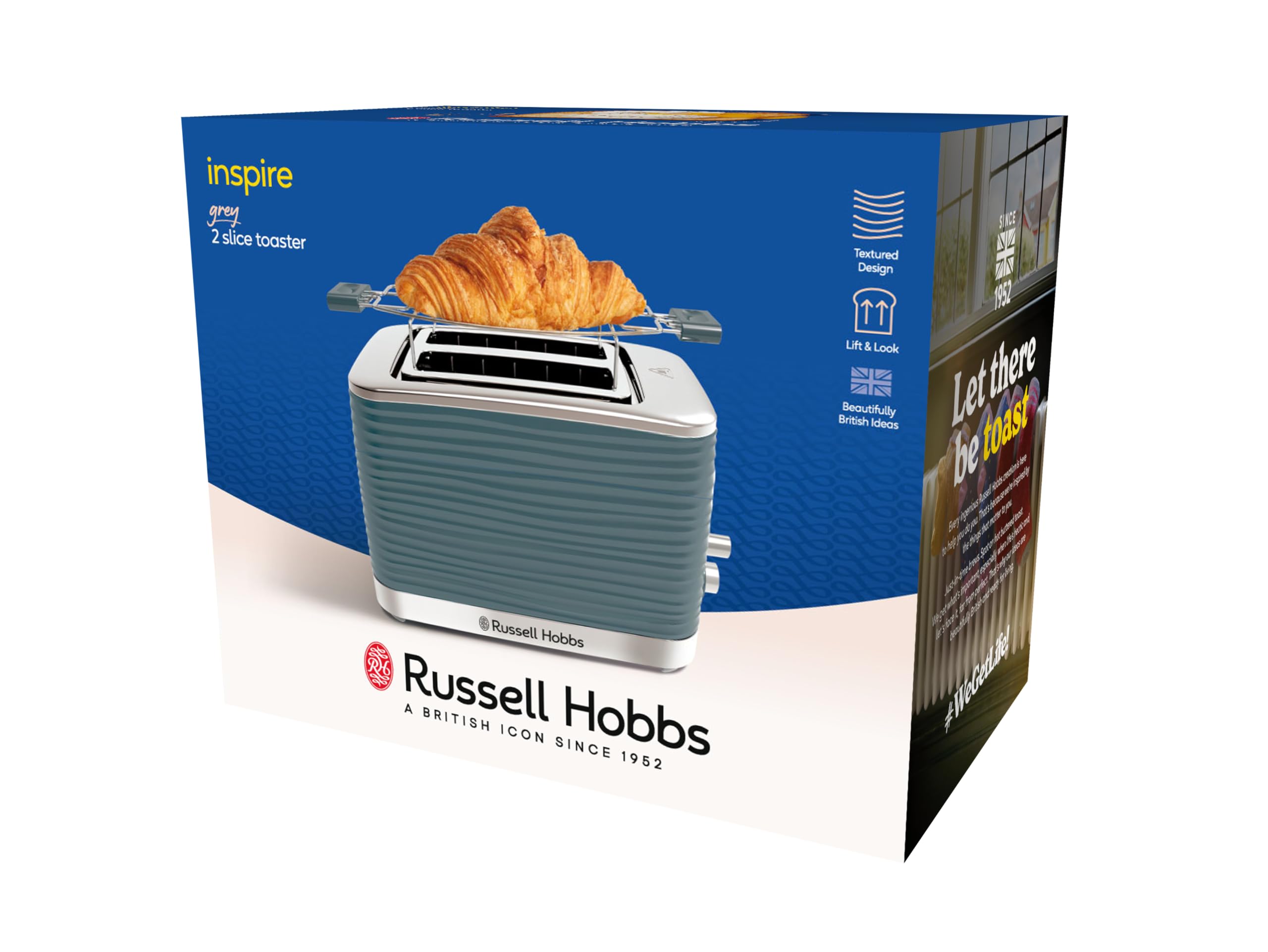 Russell Hobbs Tostapane e Scaldapanini Inspire 2 Fette 1050 W, Funzioni Riscalda e Scongela, Regolazione Doratura, Design Compatto Grigio – 24373-56