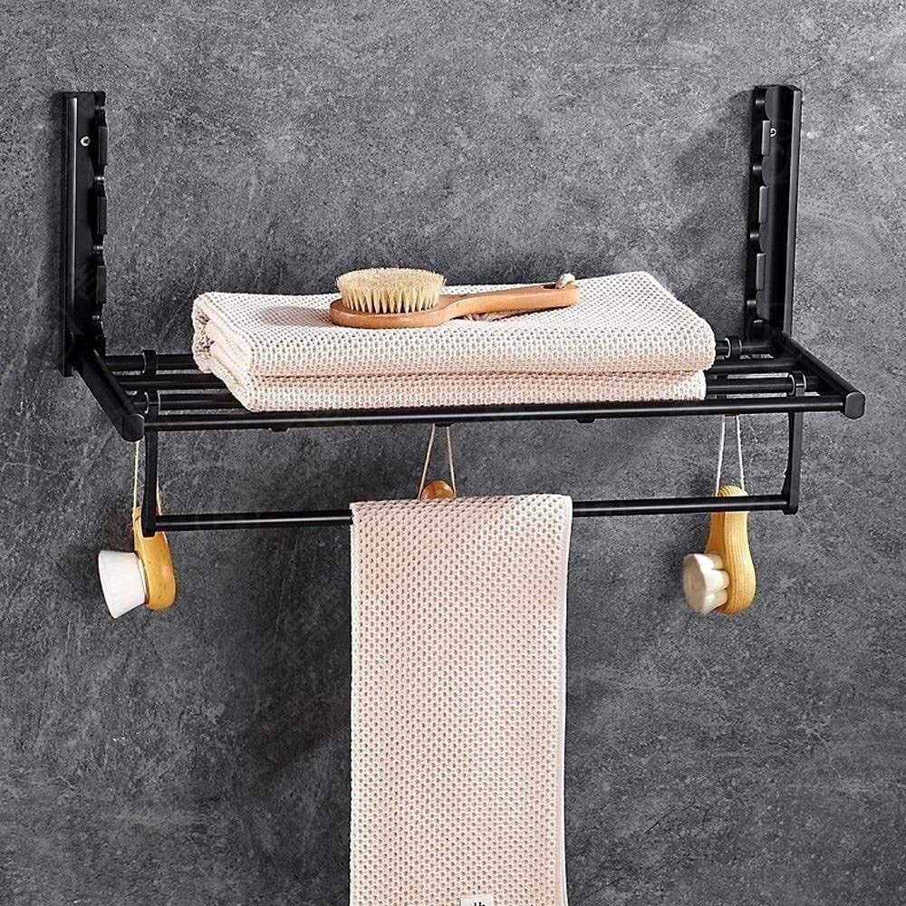 Rack Toallas Toallero De Baño Plegable con Ganchos, Montado En La Pared, Estante Riel Hotel, Almacenamiento para Y Cocina Accesorios De Baño