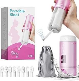 Portable Bidet - 250ml Tank Peri Bottle for Women with 5 Pressure Modes, 8 Replaceable Nozzles and 2000mAh Rechargeable Battery for Travel and Postpartum Use (White)
