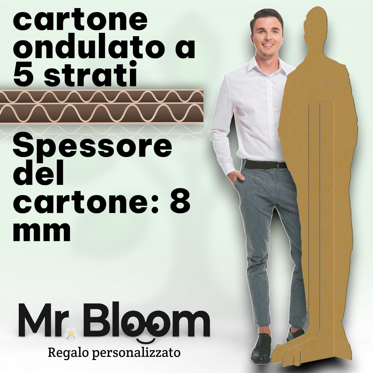 Mr. Bloom® Sagoma di cartone grandezza naturale in cartone – ritratto personalizzato - carica la tua foto, dimensioni precise, Made in Europa