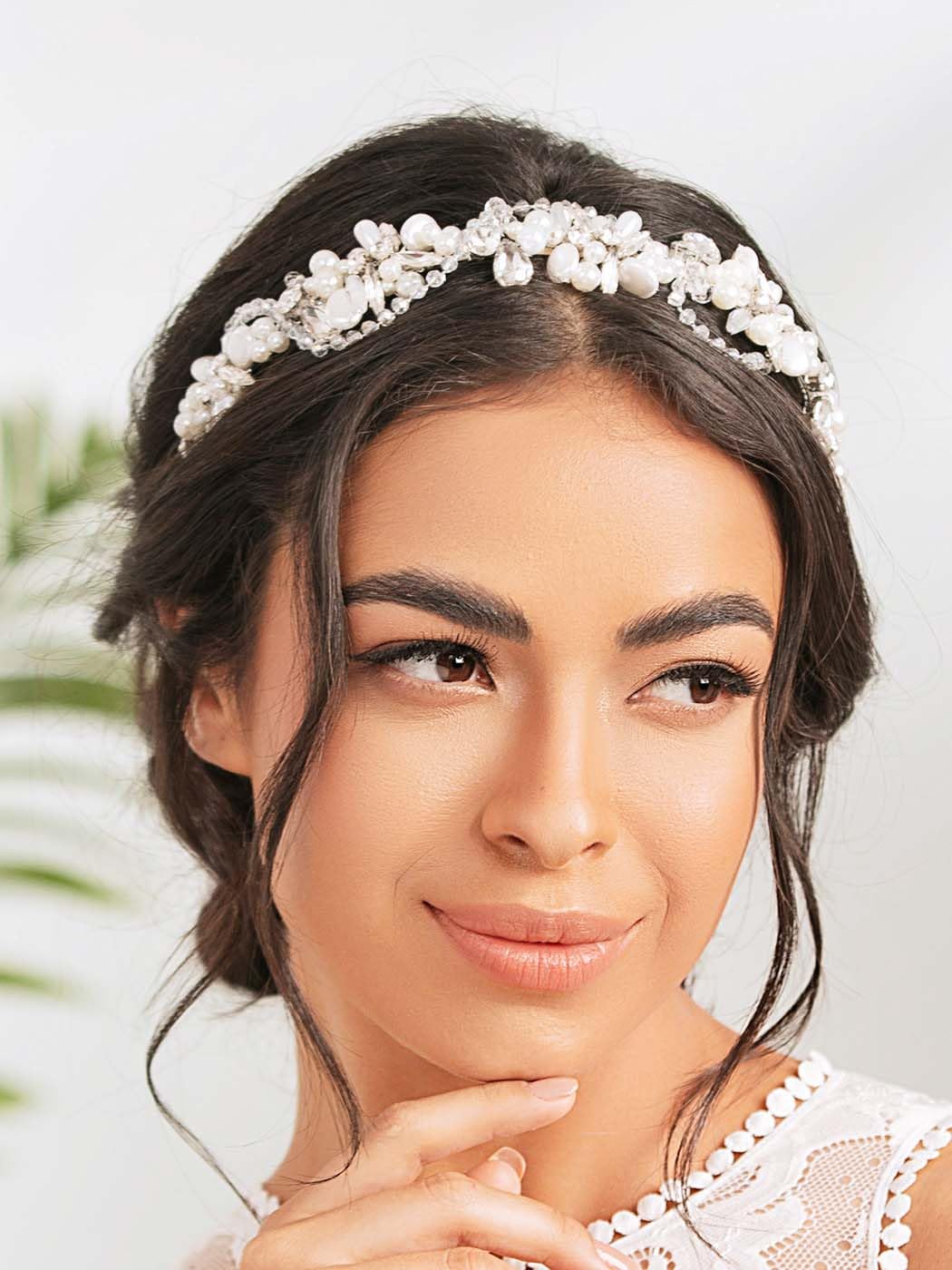 IYOU Pearl Bridal Headbands Silver Crystal Hair Bands Handmade Rhinestone Bride Wedding Hair Accessories for Women - Image 2