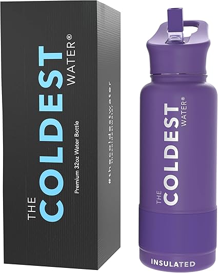 Amazon Coldest Sports ウォーターボトル 32オンス ストロー蓋 漏れ防止 真空断熱ステンレススチール 保温 保冷 二重壁 サーモマグ メタルキャンティーン パープル 32オンス広口 The Coldest Water 水筒 マグボトル
