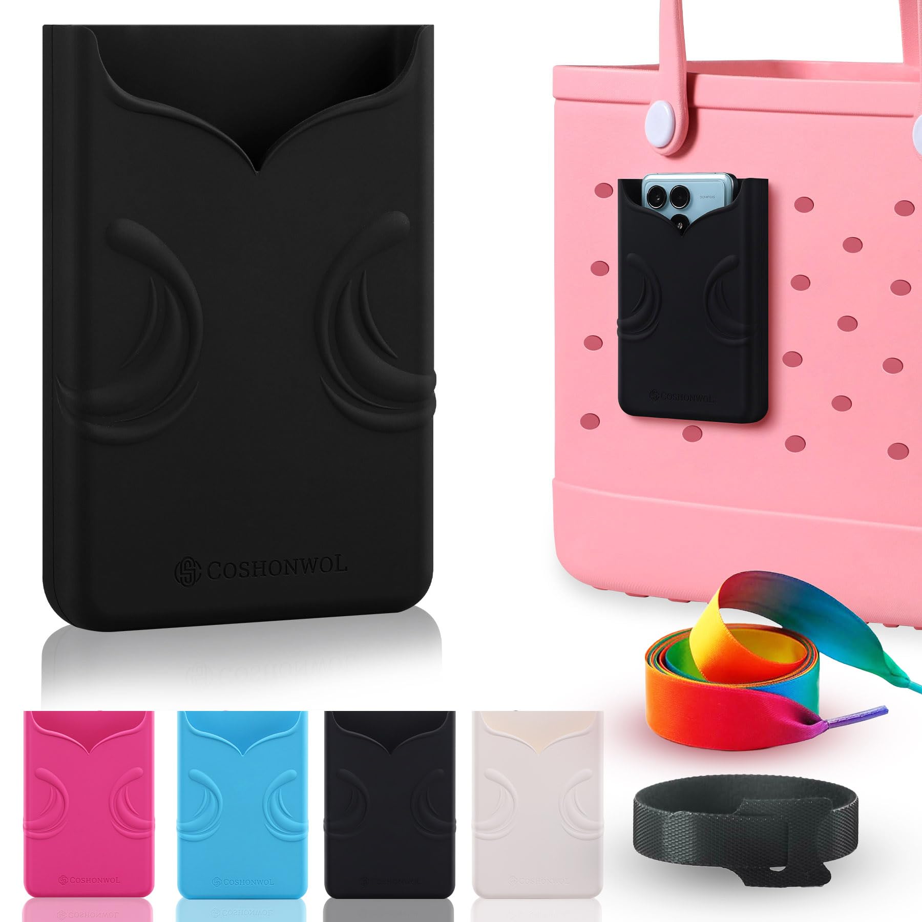 COSHONWOL Silicone Phone Holder for Rubber Beach Bags - Non-Slip Waterproof Phone Case Attachment Accessories, Compatible with Bogg Bags & Simple Modern Totes ​​