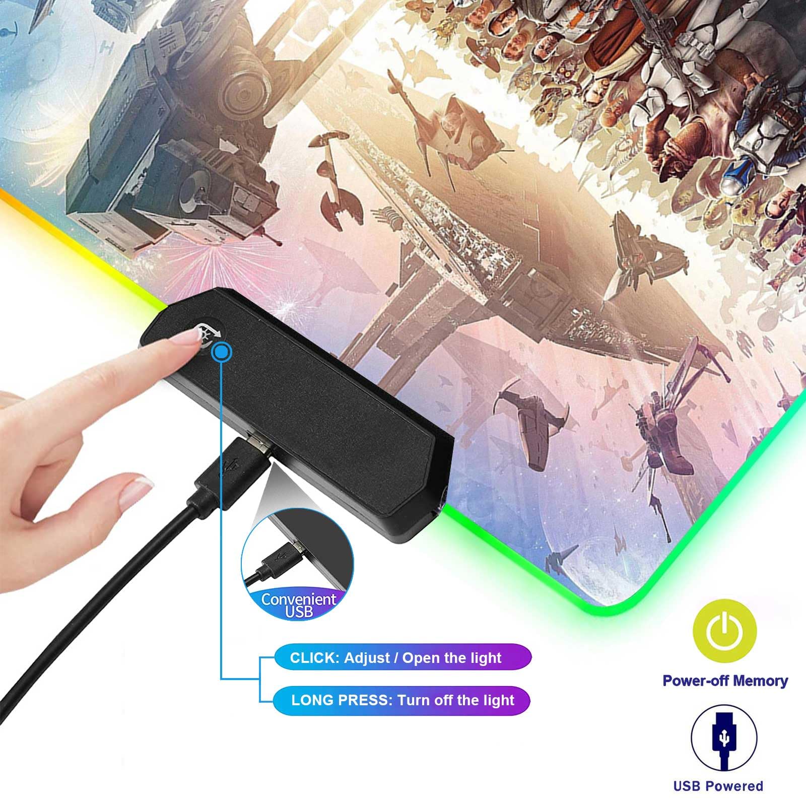 Tappetino per mouse XXL grande RGB da gioco The Chosen One, tappetino per mouse personalizzato con base in gomma antiscivolo, cornice cucita tappetino per mouse portatile, per tastiera del computer,
