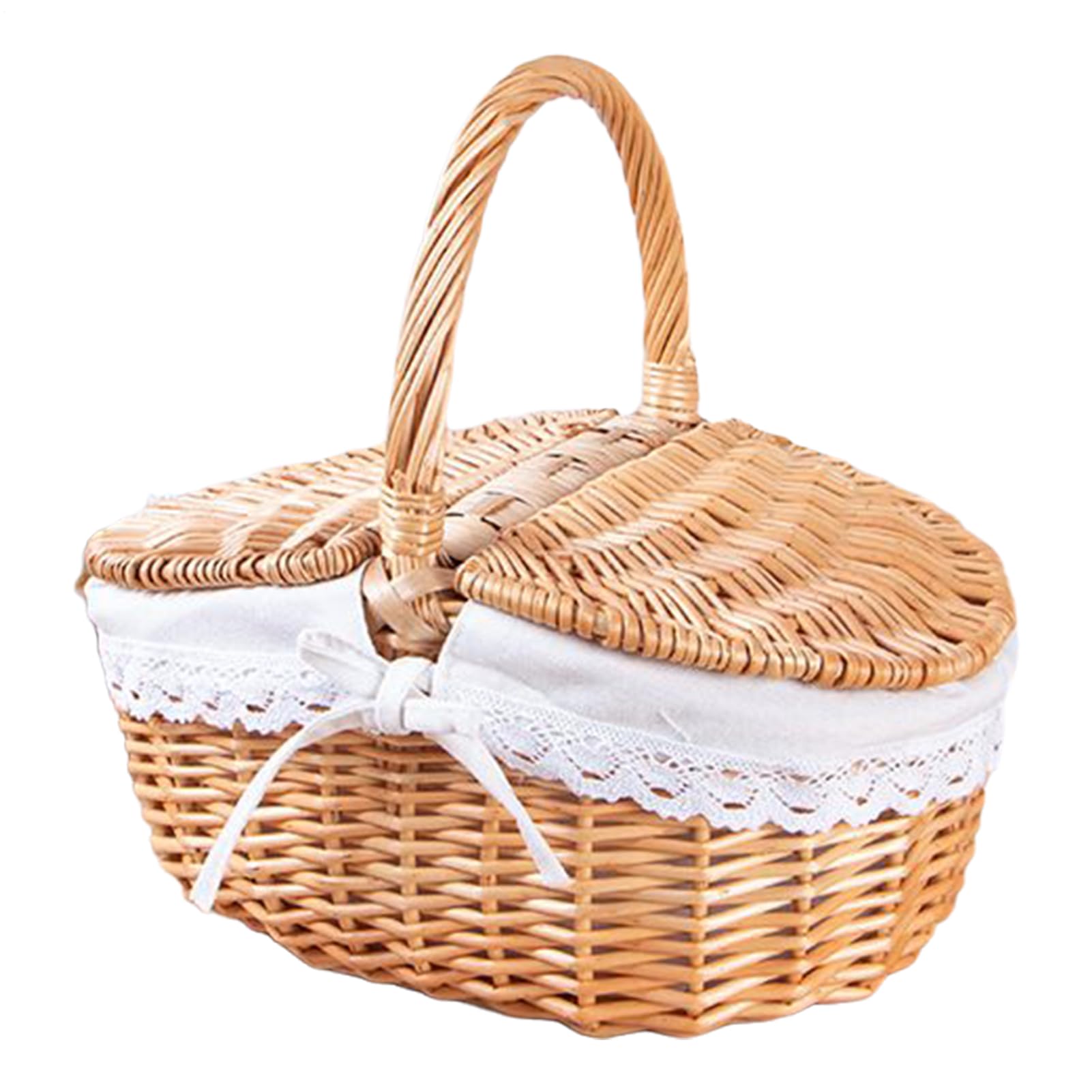 Weiden Picknickkorb Mit Deckel & Henkel – Handgeflochtener Picknickkorb Für 2 Personen Mit Entnehmbarem Innenfutter – Ideal Für Picknick, Einkaufen, Camping Und Als Geschenk