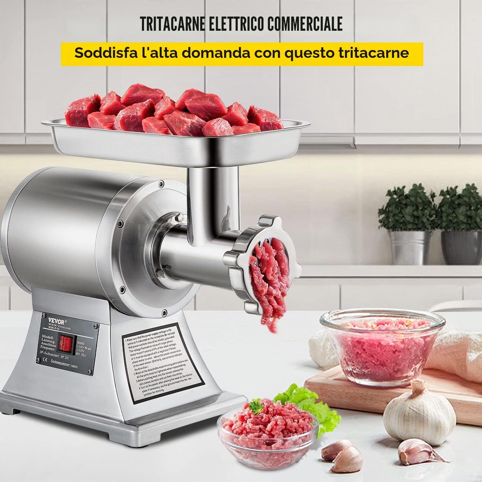 SucceBuy 220V Tritacarne Elettrico Inox Tritacarne Professionale Perfetto Per Prosciutto Salsiccia Specializzata Cucina (90800)