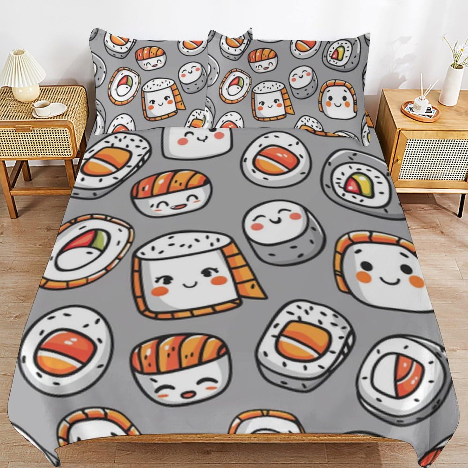 Juego de edredón de sushi y animales divertido para regalo de cumpleaños infantil 3 piezas