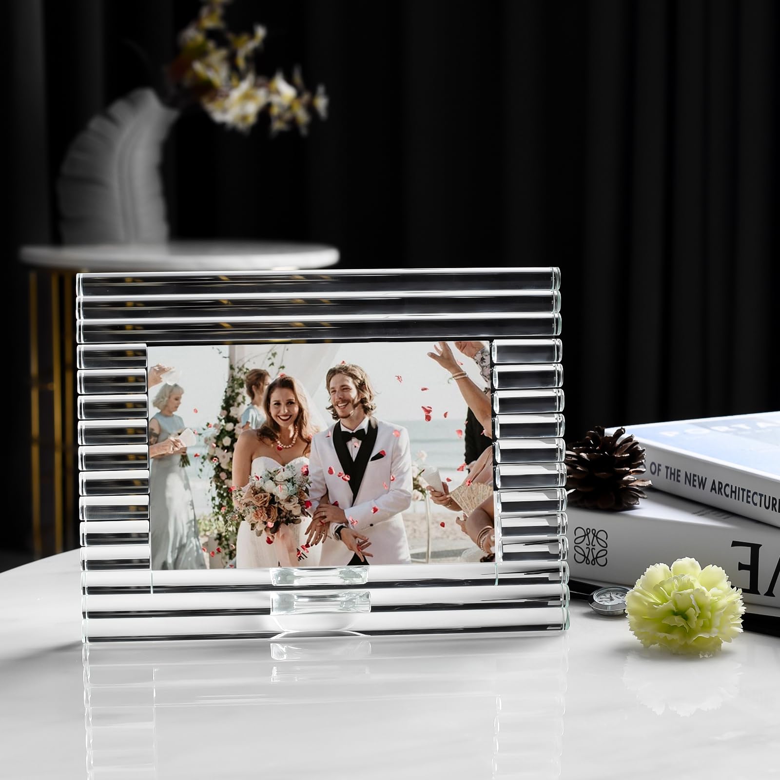 kitCom Kristall-Bilderrahmen, 12,7 x 17,8 cm, für Andenken, Fotorahmen, Hochzeit, Tischdekoration, für Fotos à 12,7 x 17,8 cm, transparent, mit Geschenkbox