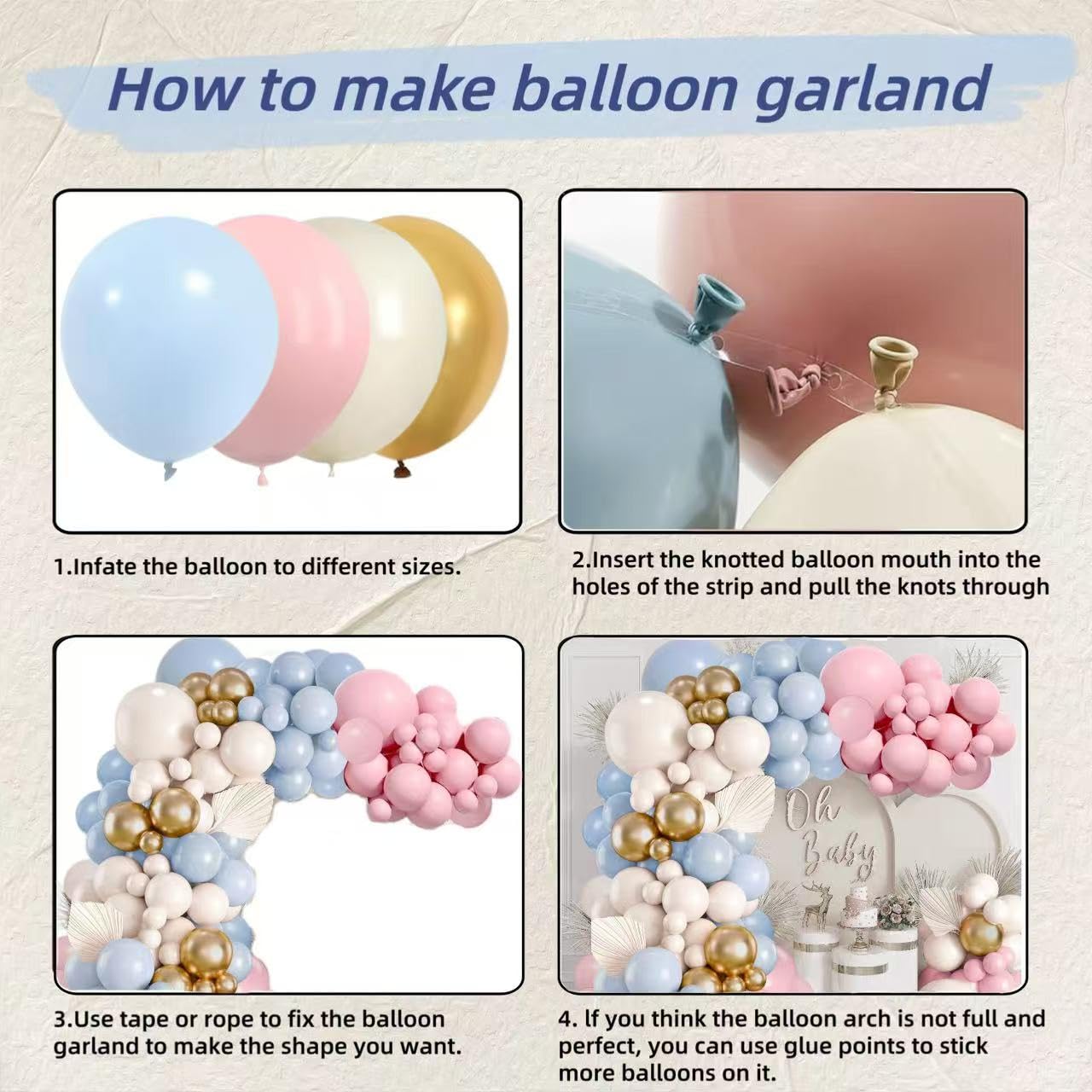 Gender Reveal - Kit per arco di palloncini, rosa e blu, palloncini metallizzati oro sabbia bianca per ragazzo e ragazza, rivelazione di genere, bohémien, addio al nubilato, compleanno, baby shower