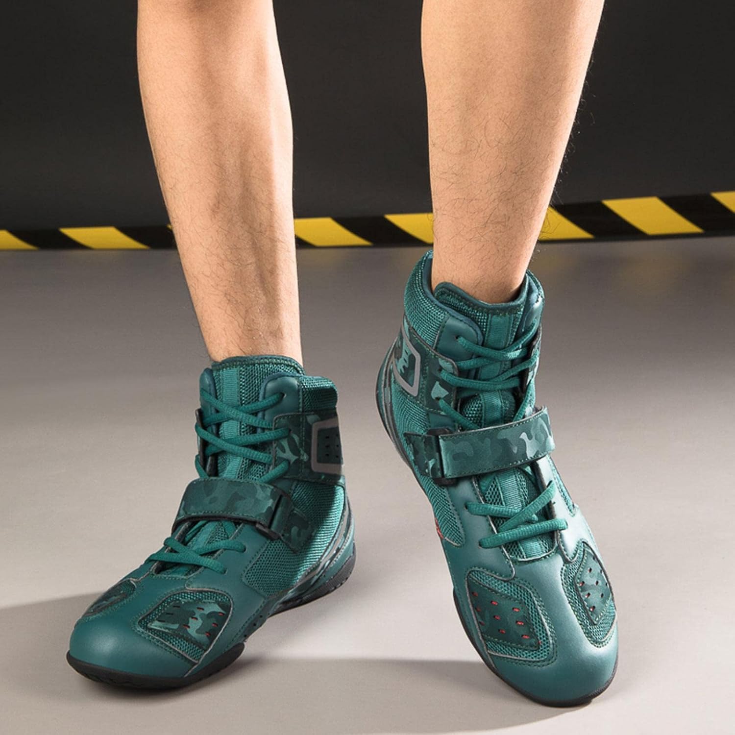 TECDOTO Boxing Shoes Wrestling Boots Rubber Sole Combat Training Shoes for Men Fitness Sanda Shoes Ankle Guard Squat Shoes,Green-9