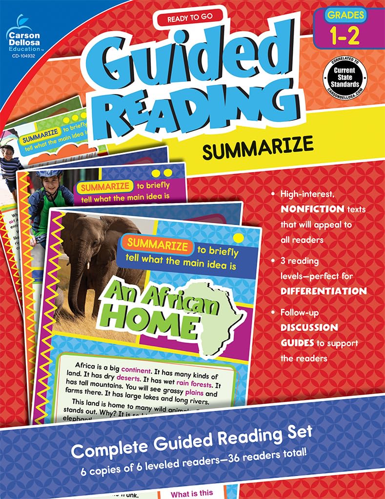 Carson Dellosa Ready to Go: Summarize Guided Reading Set, Grades 1-2 Resource Book With 36 Nonfiction Leveled Readers, Discussion Guides, Prompts, and More