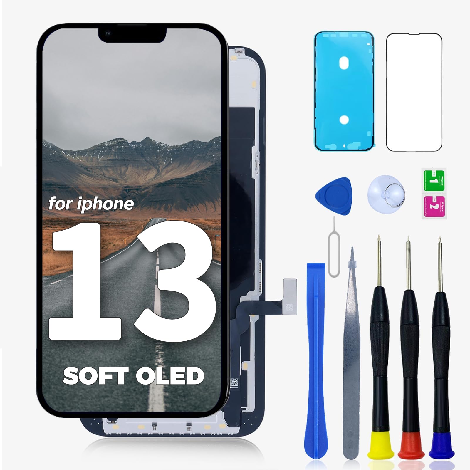 Photo 1 of FNKJYND Soft OLED for iPhone 13 Screen Replacement 6.1 inch LCD (Model A2633 A2482 A2631 A2634) 3D Touch Screen Display digitizer Repair kit Assembly w/Tool Set