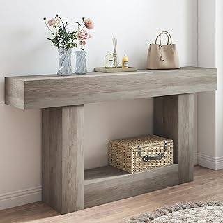 63" Entryway Table, Farmhouse 2-Tier Console Table with U-Shaped Base, Narrow Long Wood Couch Table Behind Sofa for Living Room, Hallway, Foyer, Oak