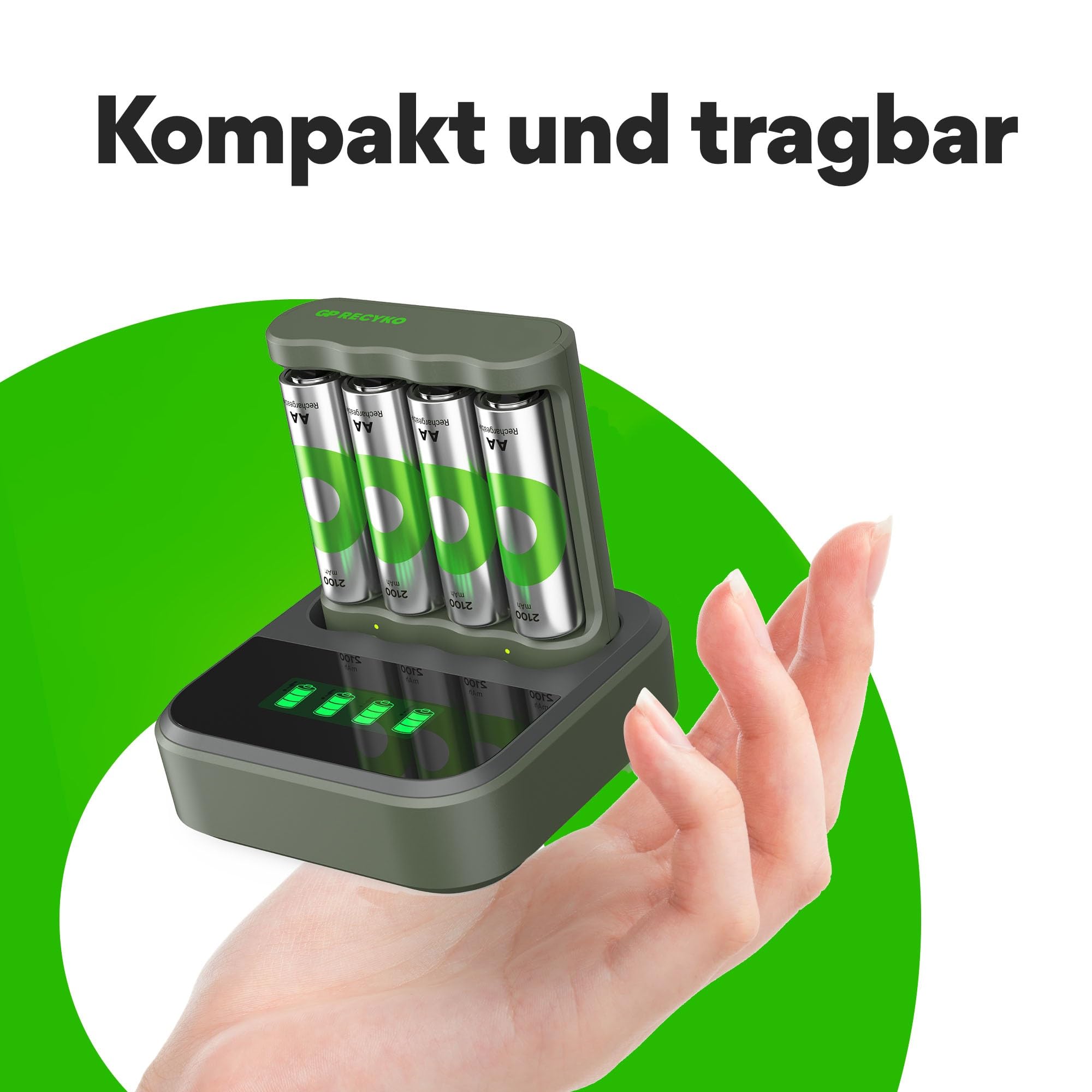 GP ReCyko USB Batterie Ladegerät B441 inkl. 4X ReCyko Akku AA 2100 mAh & USB Dockingstation, Akku Ladegerät AA AAA mit LED-Anzeigen