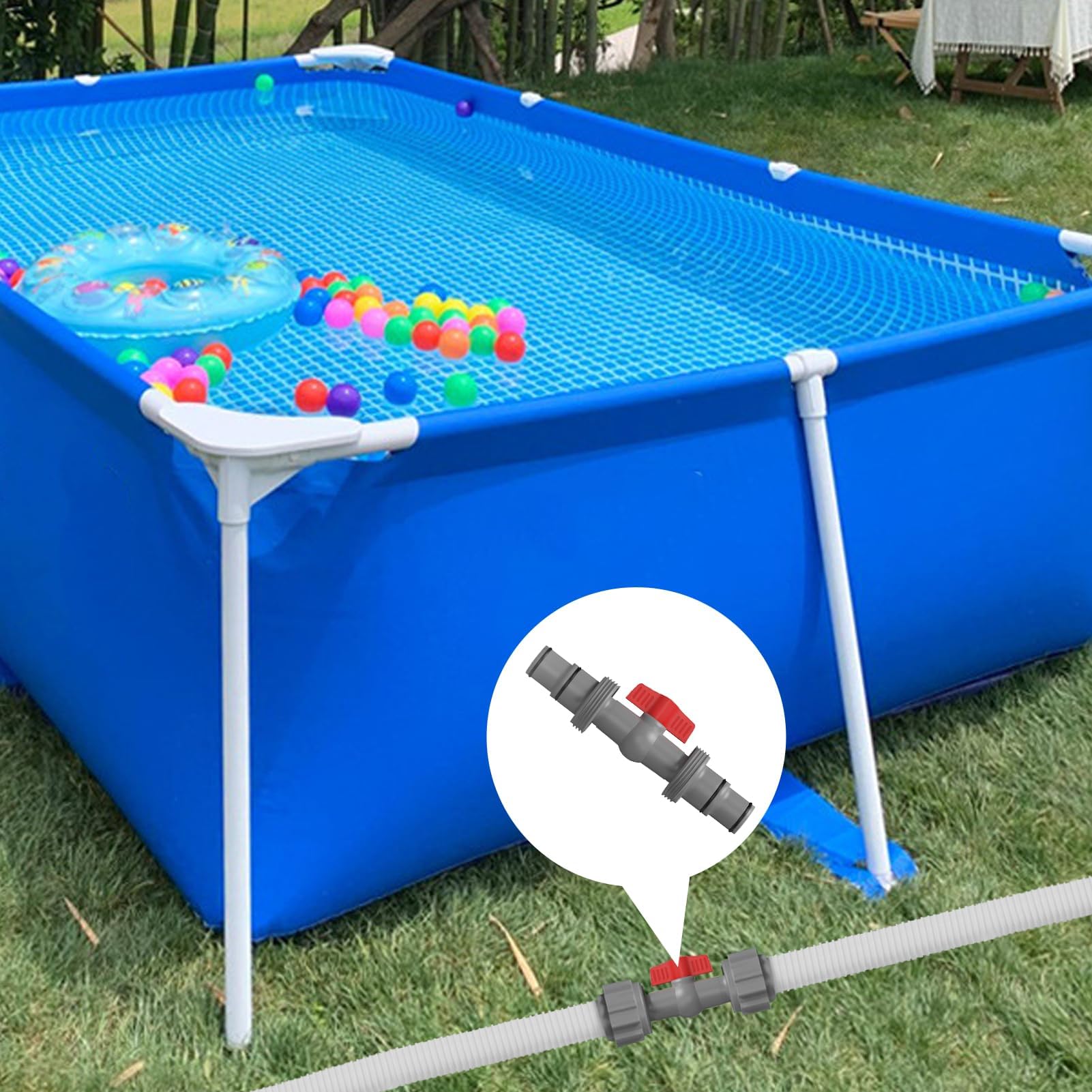 Pool Zubehör Schlauchverbinder, Pool Absperrhahn 32mm auf 38mm, Pool Schlauchadapter Absperrhahn Absperrventil Kugelhahn Ventile für Schlauch Ø 32/38mm für Oberirdische Pool (2, Gray)