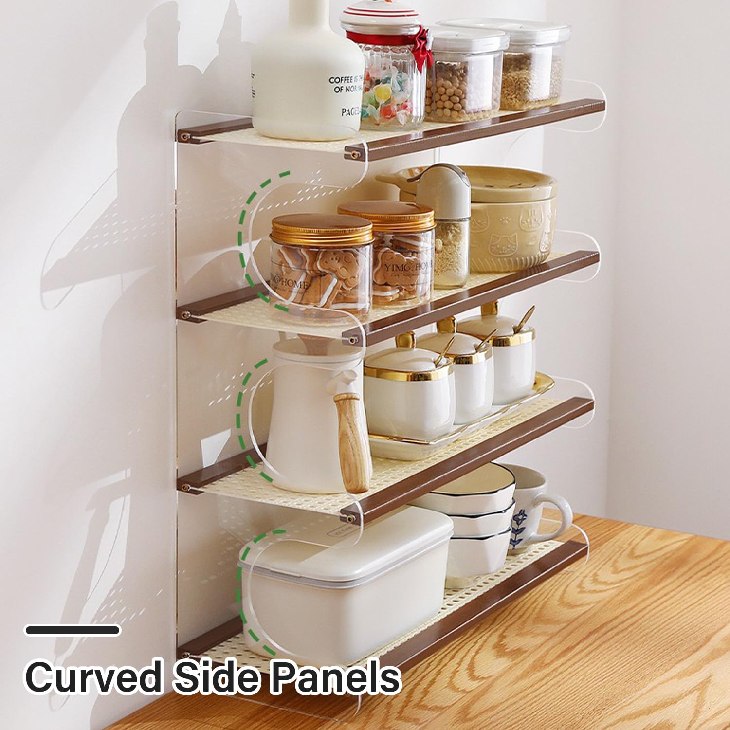 2-4 Etage Gewürzregal Stehend, Küchenregal Arbeitsplatte Spice Rack Rattan-Flechtwerk Kaffeebar Kaffee Organizer Kosmetikregal Ausstellungsregal Für Küche Badezimmer,Cream,50 * 18 * 51cm