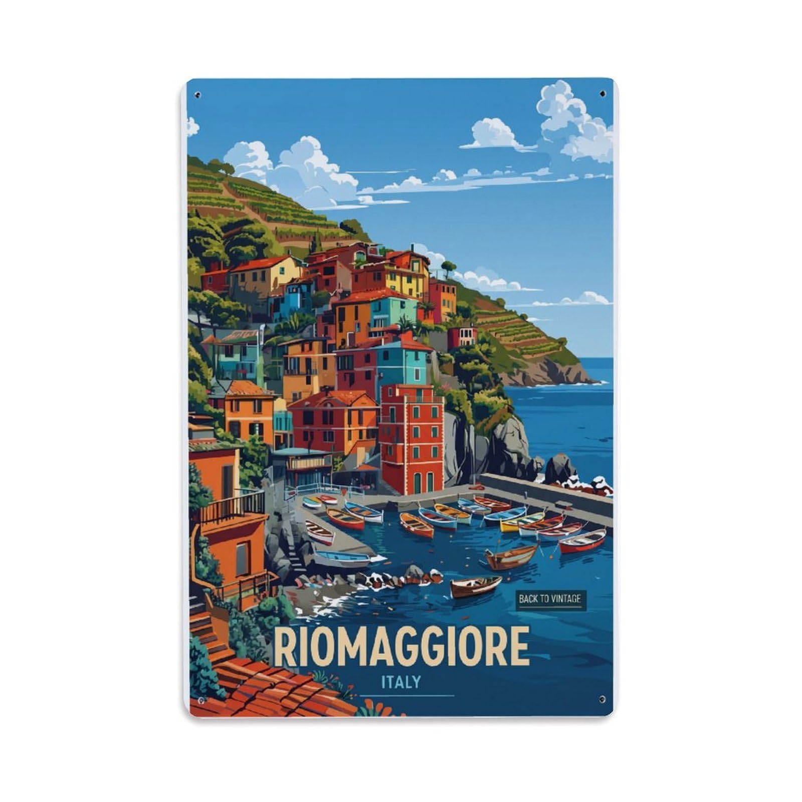 Huiyhb 8X12inch(20X30cm) Vintage Travel Riomaggiore Italy Harmony Metal Tin Sign
