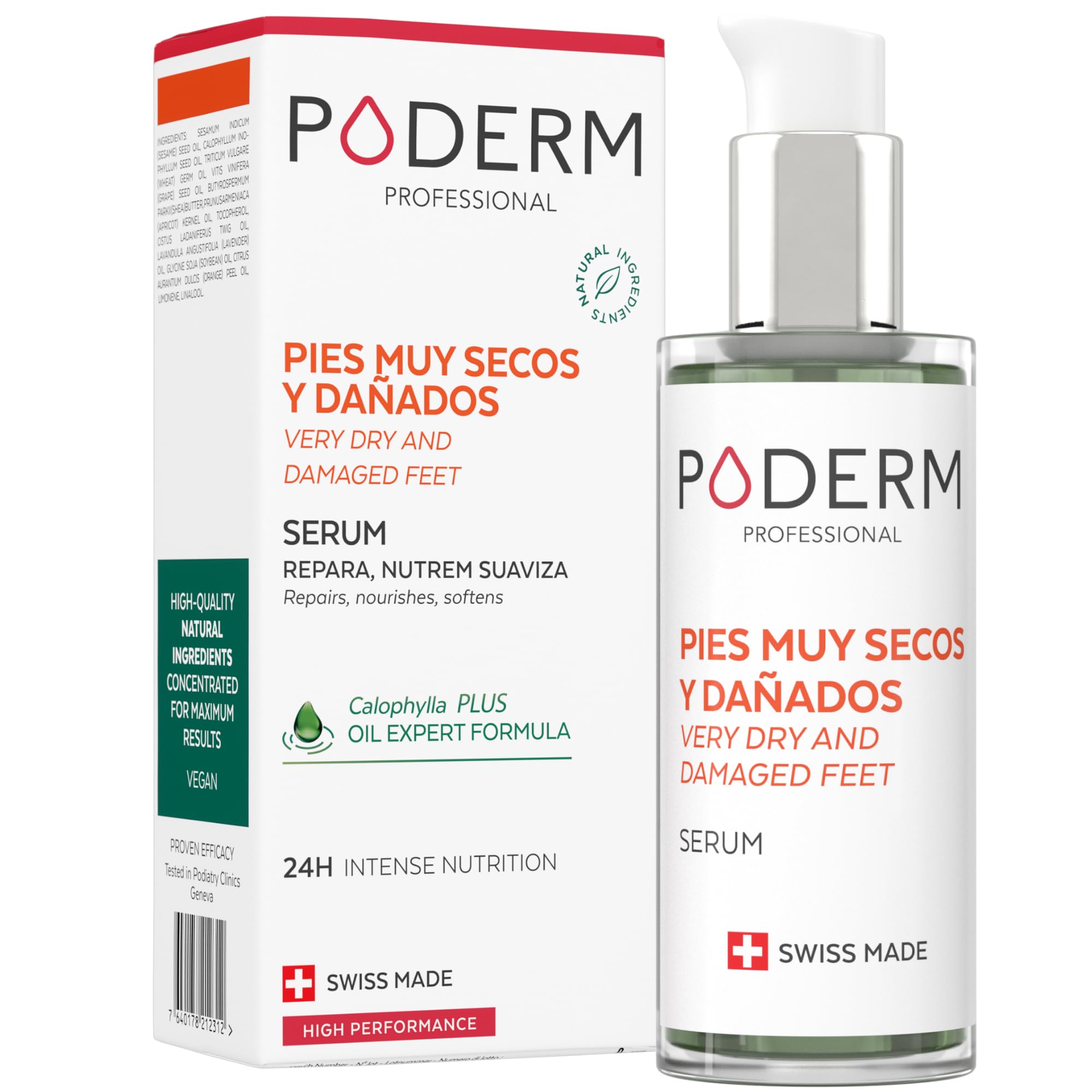 PODERM - PIES MUY SECOS Y DAÑADOS - Repara y nutre intensamente durante 24 horas - Pies visiblemente reparados en 7 días - Ingredientes 100% naturales - Cuidado de los pies - Swiss Made