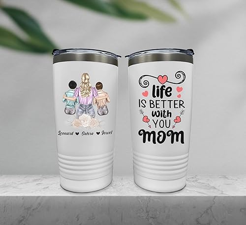 Vista 23 de Vaso de acero inoxidable personalizado con tapa (20 onzas) Best Friend,Mamá y 2 hijas,Mamá y 2 hijos,Mamá e hija,Mamá, hija e hijo,mamá e hijo