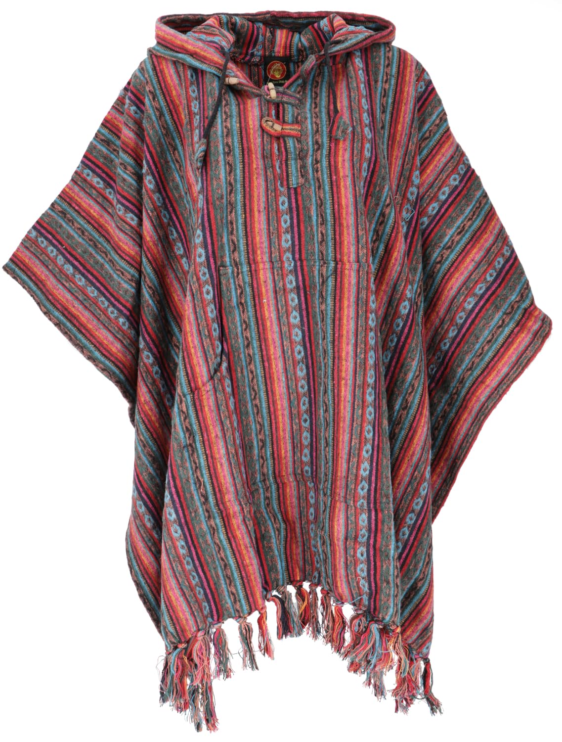GURU SHOP, Poncho Hippie Chic, Ethno Poncho, Poncho Andino, Arancione/verde, Cotone, Dimensione Indumenti:One Size, Giacche, Cardigan e Poncho