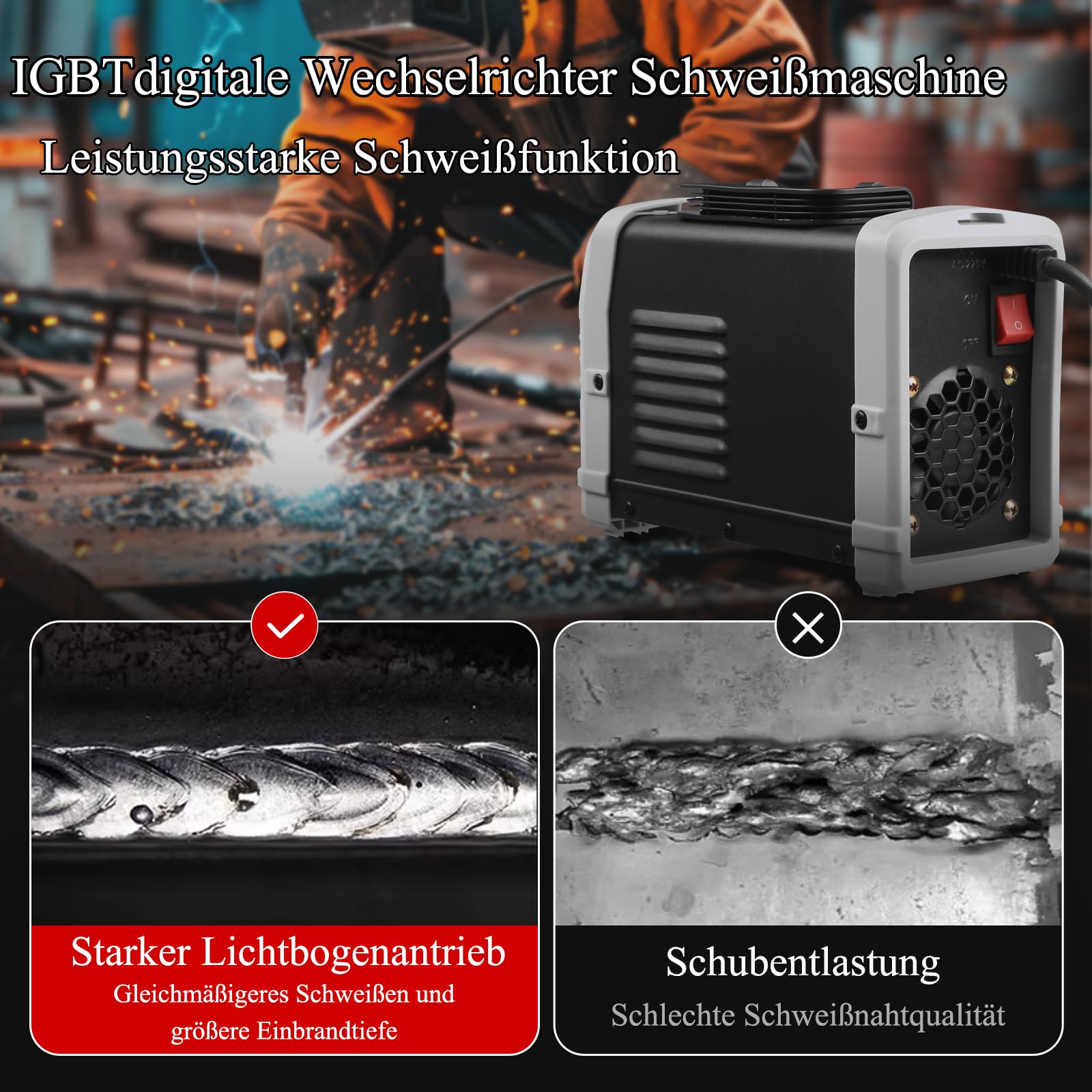 MMA300 Ultra Mini Inverter Schweißgerät,120A IGBT Elektroden Schweißgerät,MMA/ARC Handschweißgerät,Hotstart-Funktion,Kompakt, Leicht,LED-Anzeige,Überhitzungsschutz