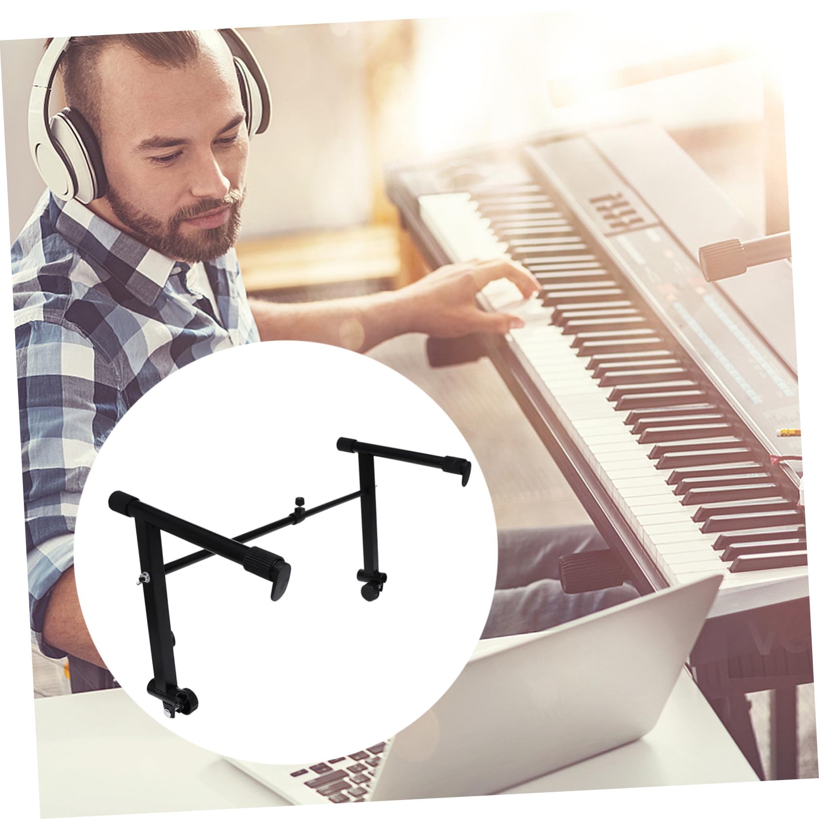 Soporte para Teclado Electrónico con Doble Arriostramiento Práctico para Pianos Digitales Resistente y Seguro para Uso Casa y Escenario