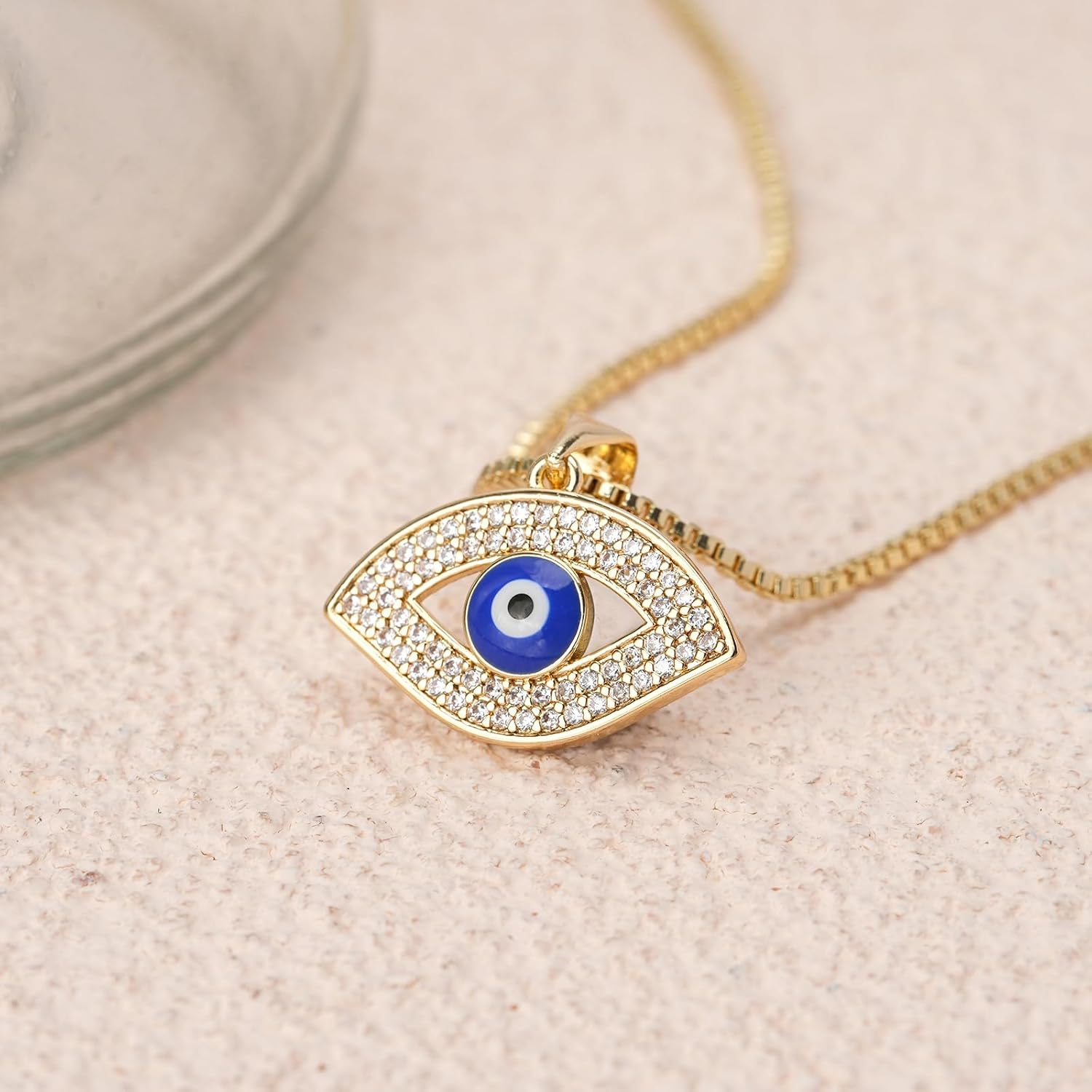 Evil Eye Necklace for Women 14K Gold Plated Necklace, Turkish Protection Symbol Pendant Jewelry Gift, Hypoallergenic Adjustable Chain 18-20 Inch - Image 2
