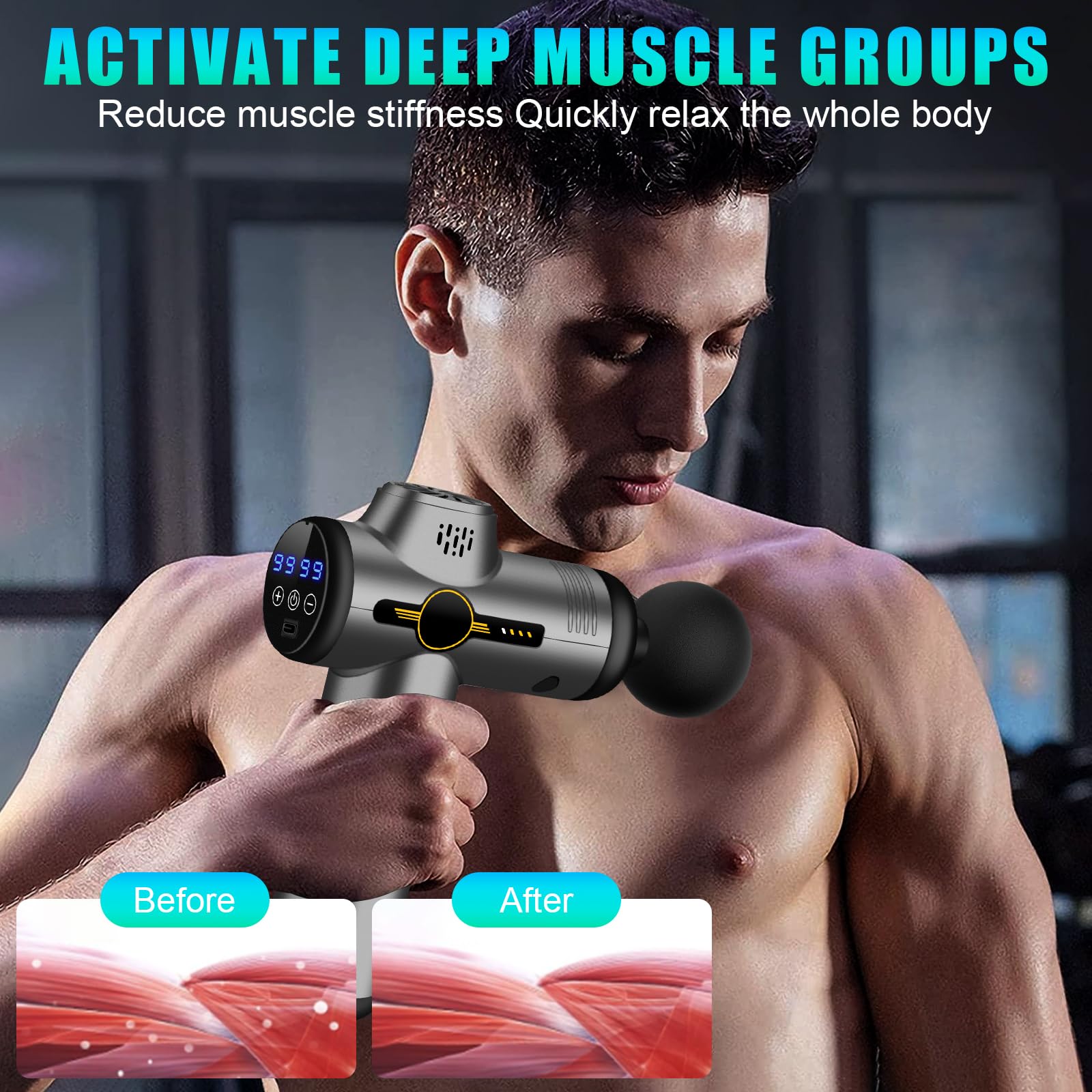 Pistolet de Massage Musculaire Professionnel, 99 Vitesses, 8 Têtes de Massage, Écran LCD - Masseur Électrique Portable pour Dos, Jambes, Épaules - Soulage Douleurs et Raideurs