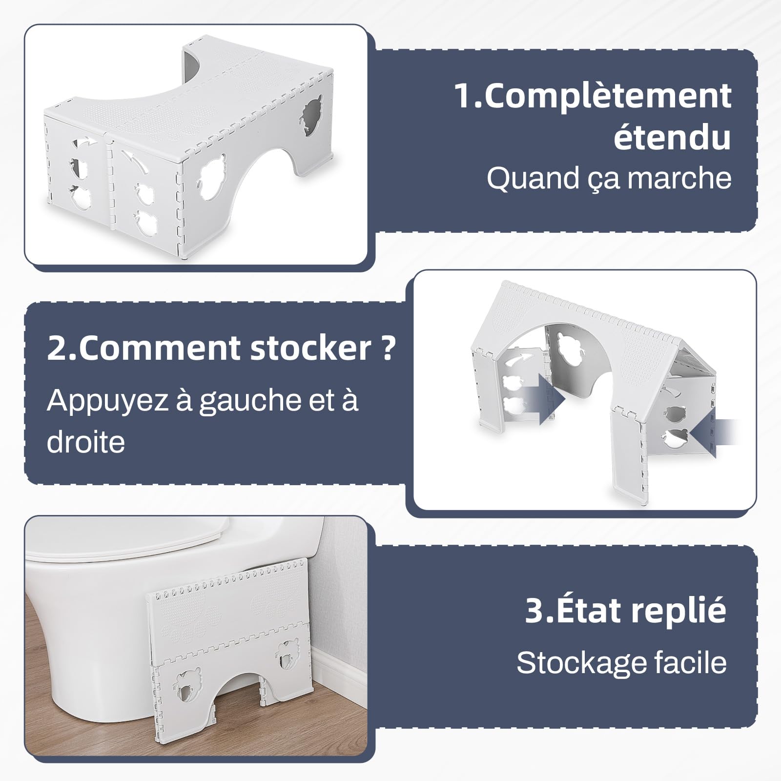 Tabouret de toilette pliable - Tabouret physiologique de salle de bain pour adultes et enfants - Tabouret WC pour salle de bain et WC