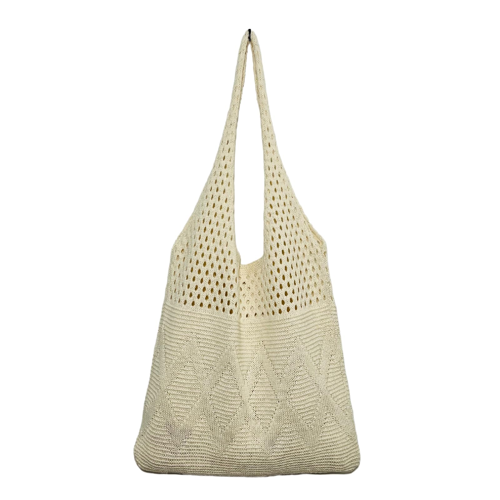 soulnioi Cotton Tote Bag Reusable Shopping Bag Shoulder Bag Summer Beach Bags for Women/Girls, Woven Crocheted Big Capacity Bag for Holiday/Travel/Daily/Grocery/Picnic (Beige)
