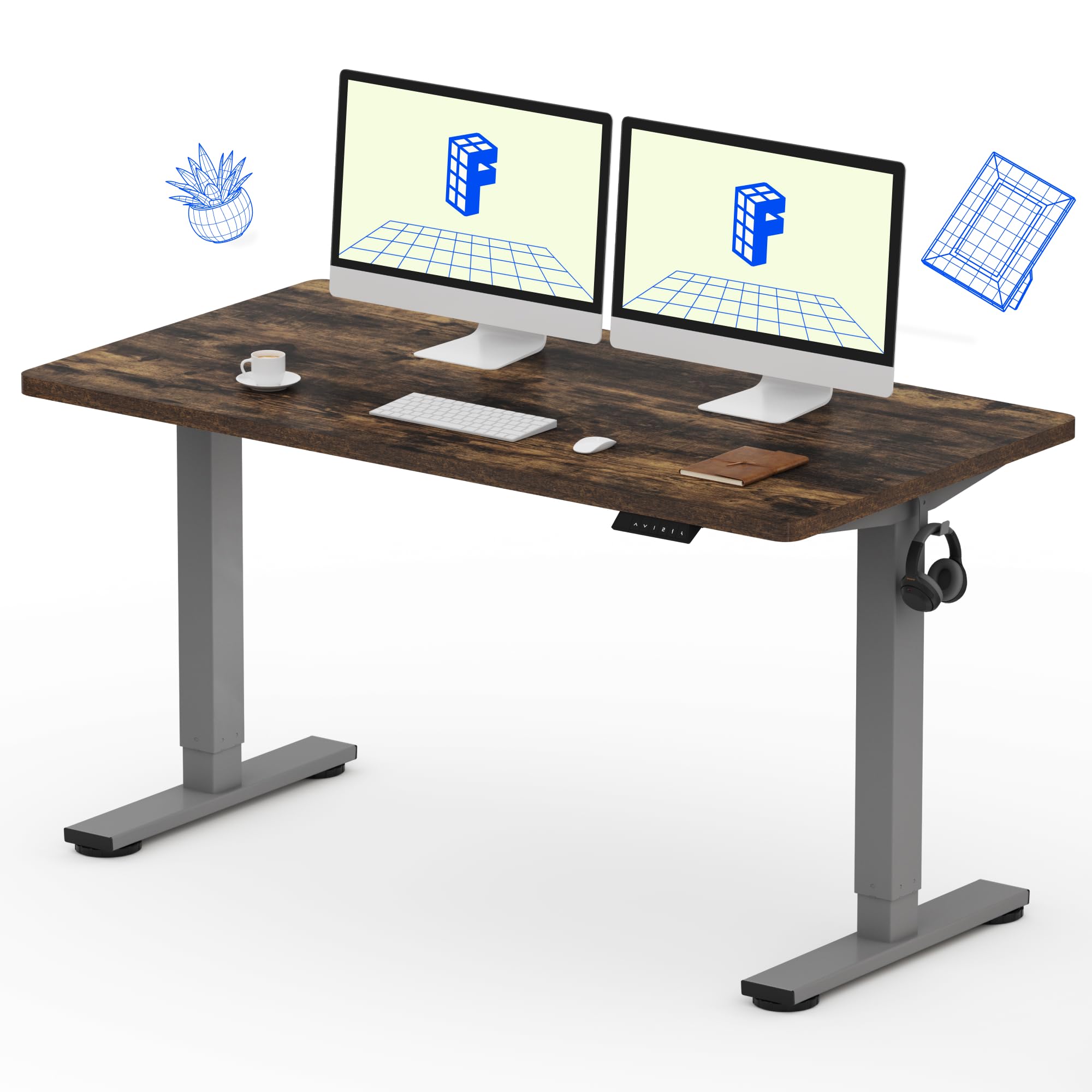 FLEXISPOT EN1 55"x28" One-Piece Electric Standing Desk, Rustic Brown | 1" Thick Seamless Desktop, 176 LBS Capacity, Home Office Use, 4 Memory Presets, Multi-Monitor Setup, Easy Assembly Rustic Brown 55x28