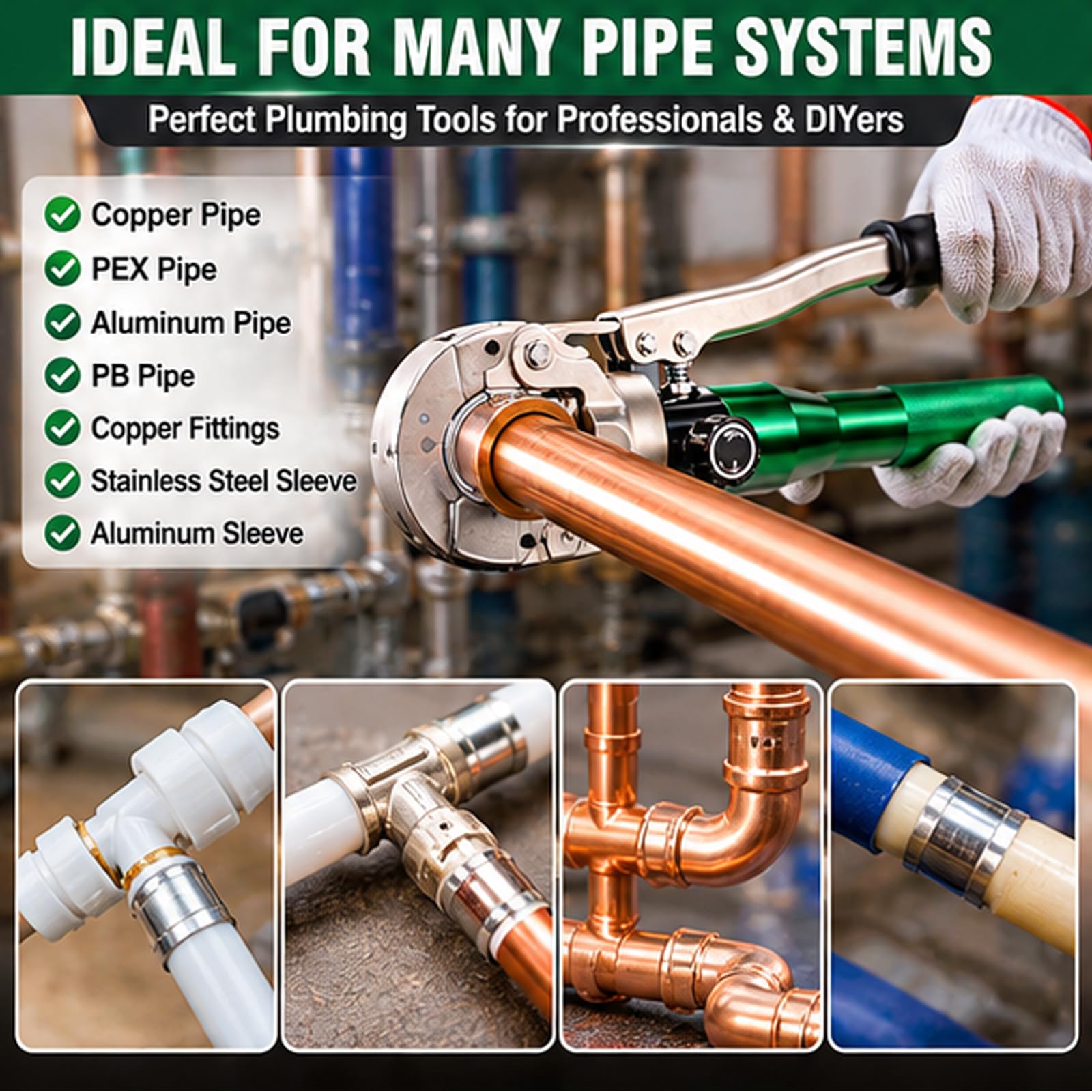 Herramienta de crimpado hidráulico para cobre y PEX, 12-28 mm, alicates de crimpado de fontanería para cobre (12/15/18/22/28 mm) y PEX-AL-PEX (16/20/26/32 mm)
