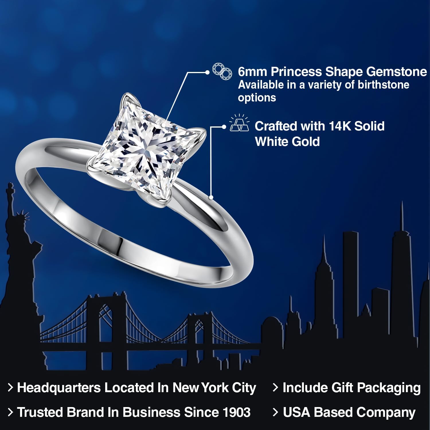 Gem Stone King 1.25 Ct 14K White Gold IGI Certified Lab Grown Diamond Engagement Ring | VS1 Clarity | Princess Cut | F-G Color | Gold Ring For Women - Image 2