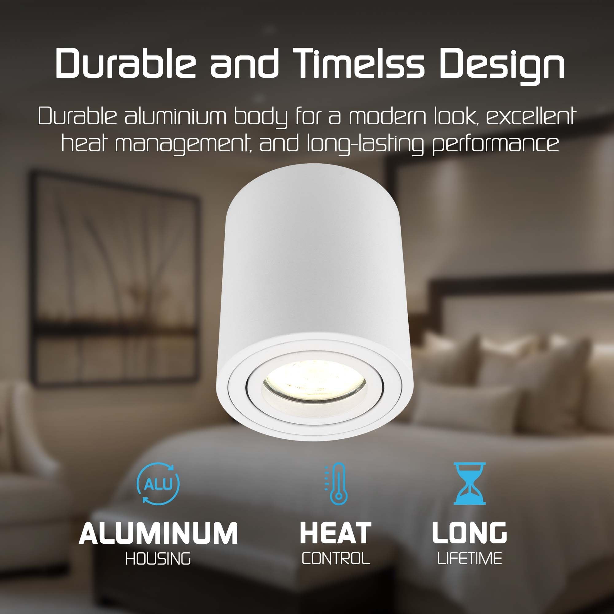 Ledvion 6er Set LED Aufbauspot Weiss Rund 3W Warmweiss | mit Leuchtmittel geliefert; fuer Decke Flur Kueche und Wohnraum